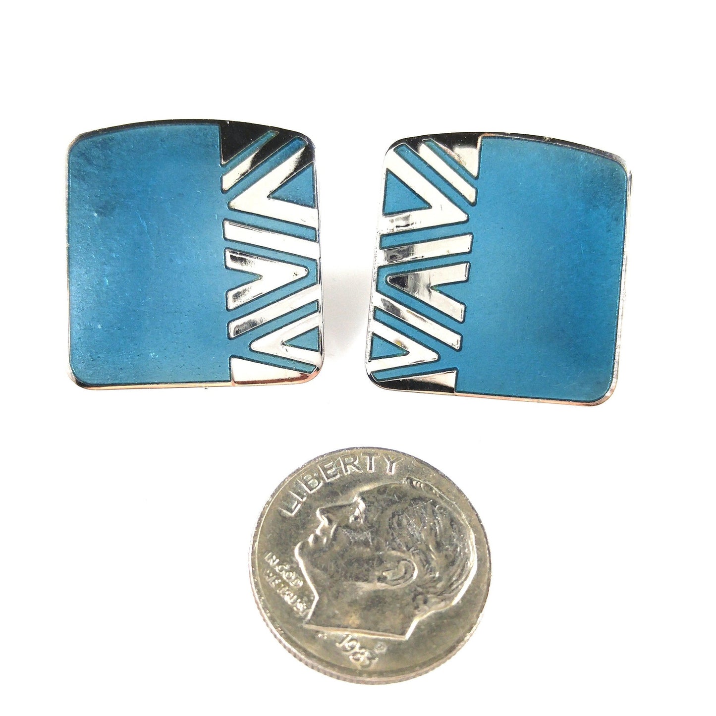 Vintage Laurel Burch Geometric Naito Blue Post Earrings, Rhodium Plated, 1980s