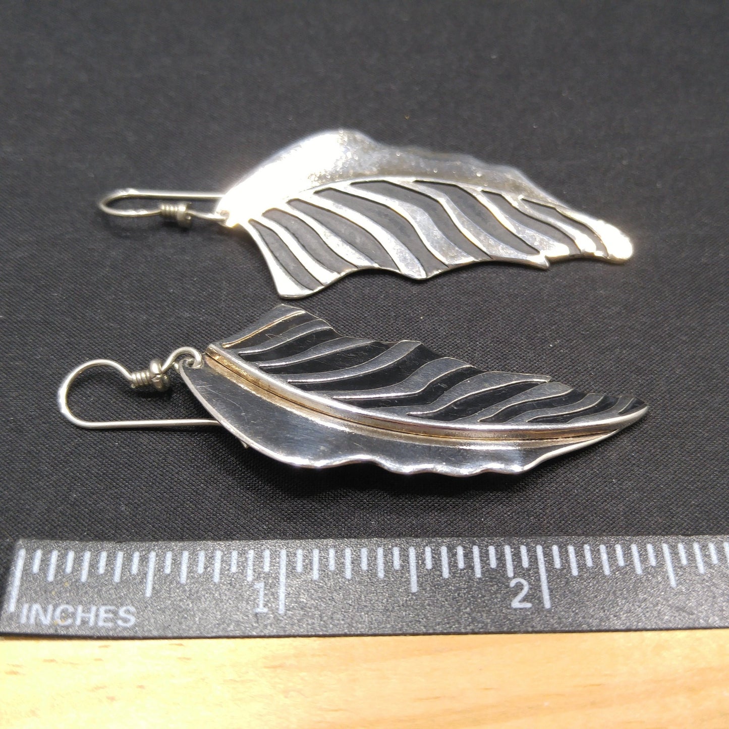 Laurel Burch Long Palm Leaf Earrings, Rhodium Plated, 1980s Vintage Jewelry