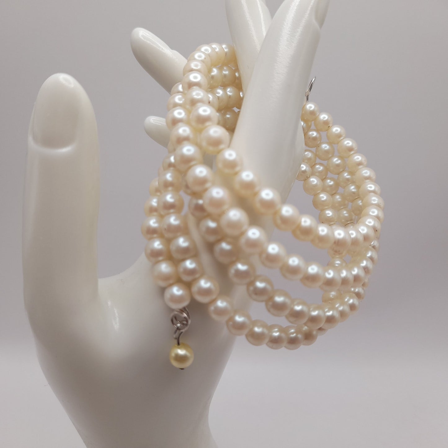 Vintage Faux Pearl Beaded Memory Wire Bracelet – 33 Inch Multi Row Wrap Bracelet