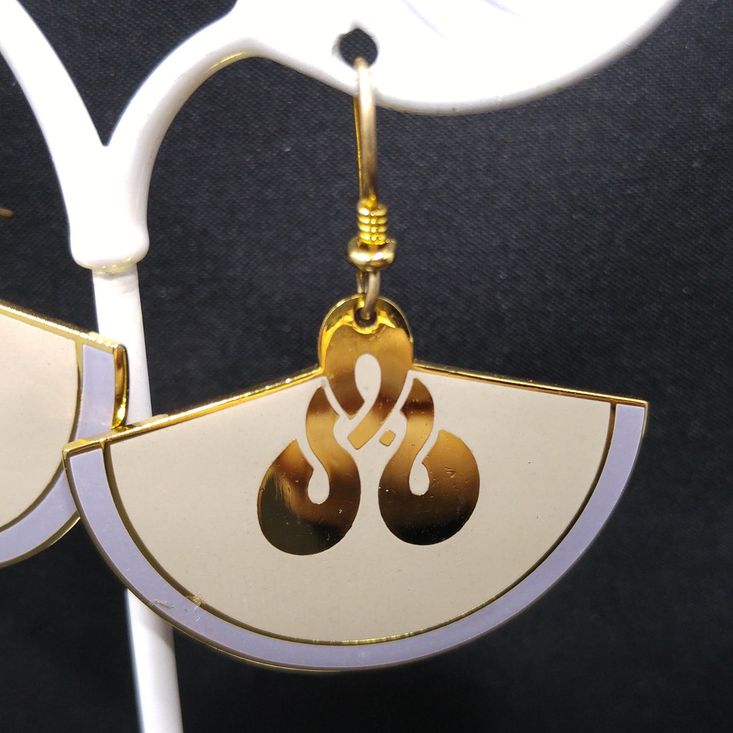 Laurel Burch Large Fan Love Knot Earrings, Gold Plated, Cloisonne Enamel, 1980s