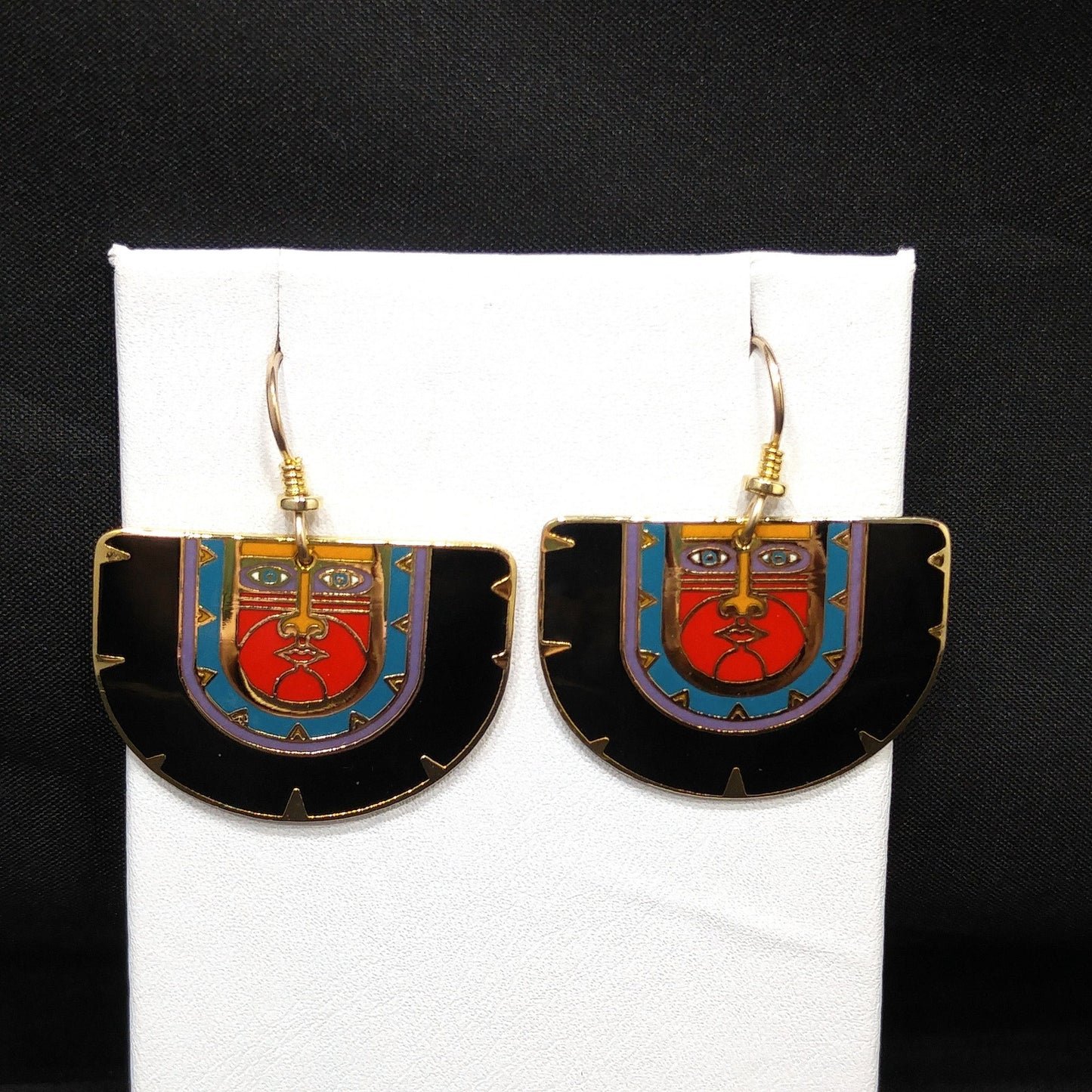 Vintage Laurel Burch "Kubera" Dangle Earrings, Gold Plated