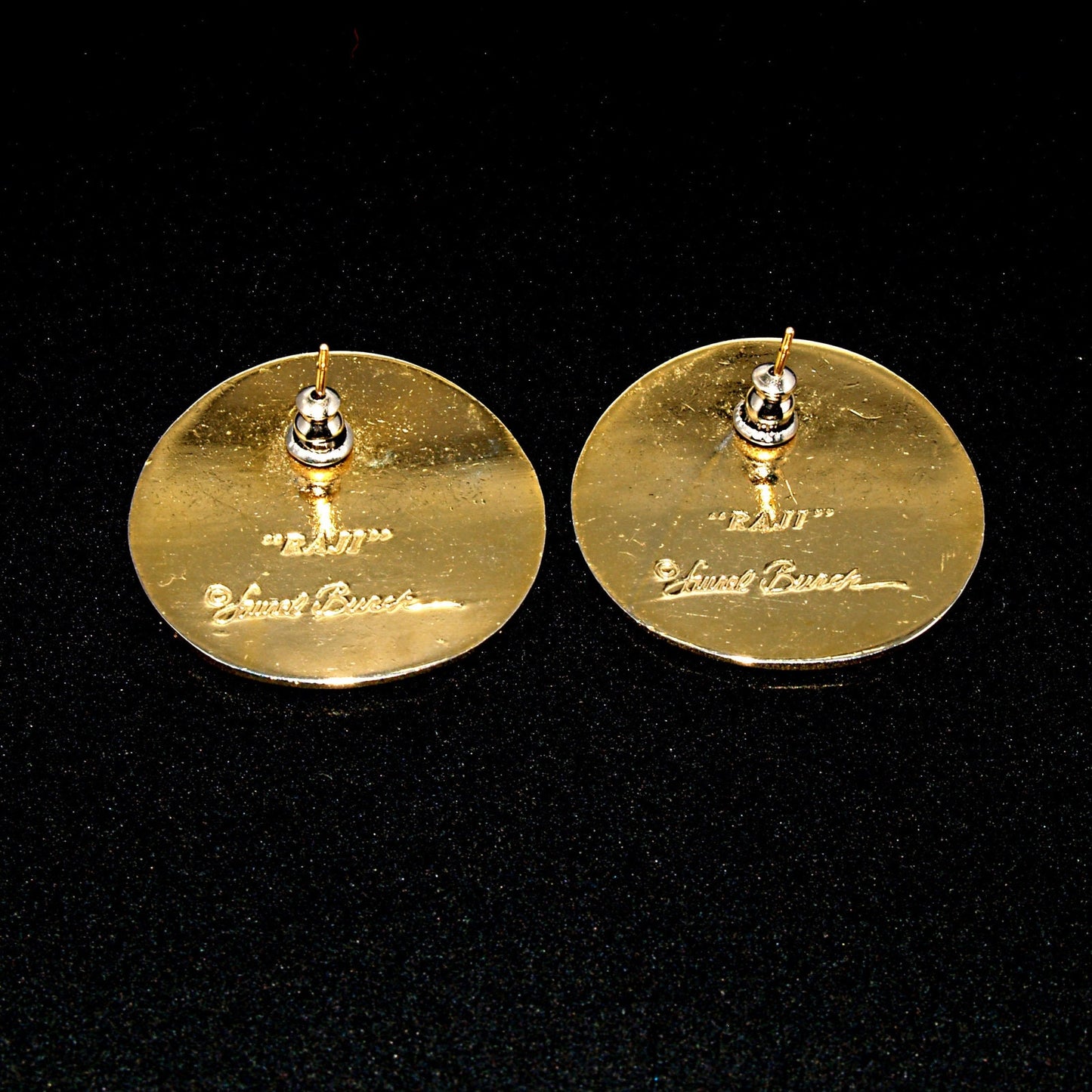 Laurel Burch "RAJI" Post Earrings, Round Enamel Cloisonne, Geometric Design