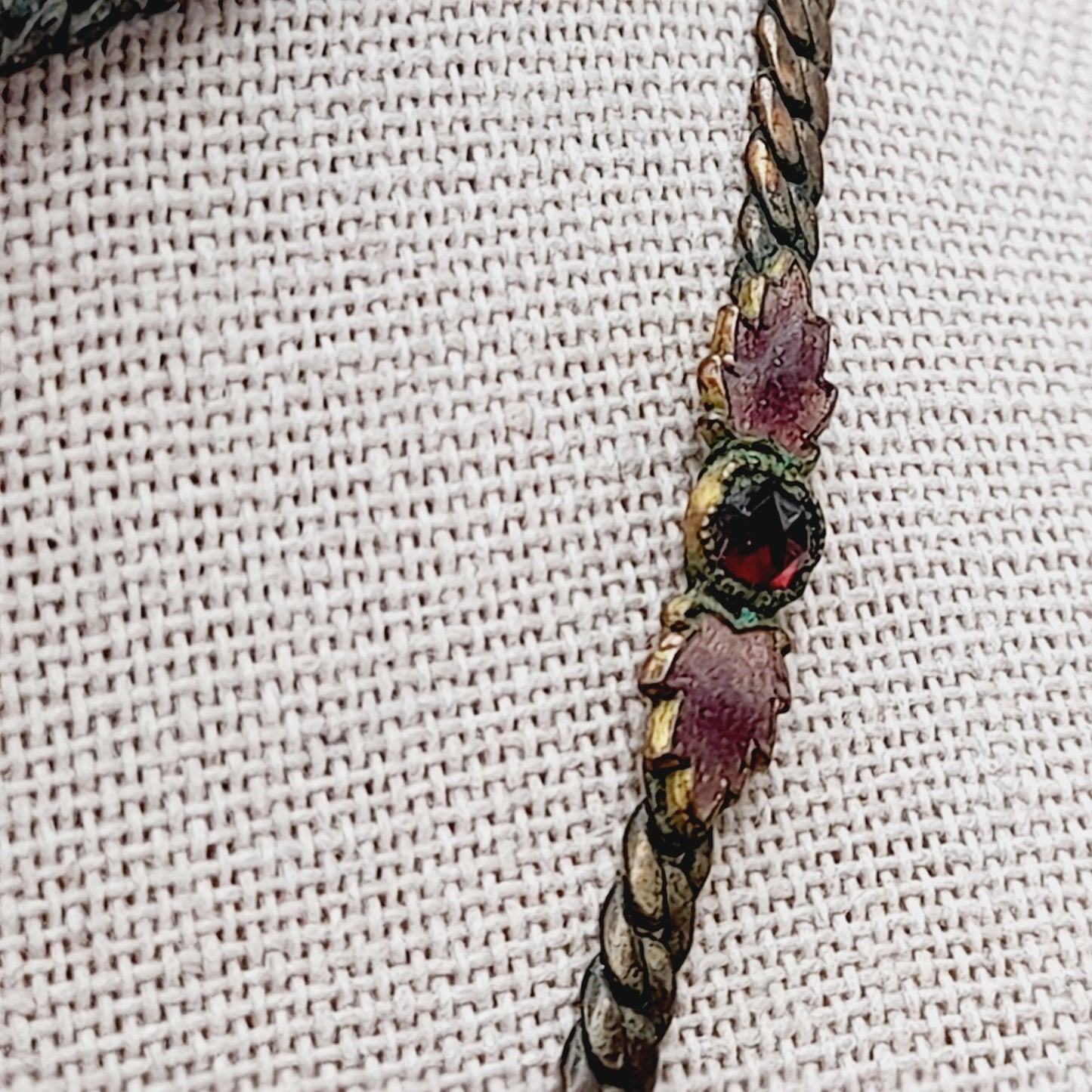 Antique Victorian Purple Glass Enamel Filigree Pendant Necklace, 27 Inches