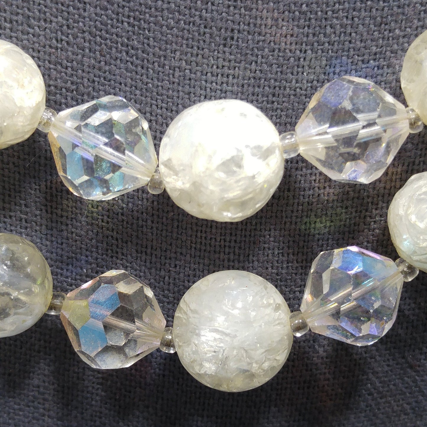 Laguna Crystal Bead Faux Crackle Glass Necklace, Lucite Beads, 1950s Vintage Jewelry