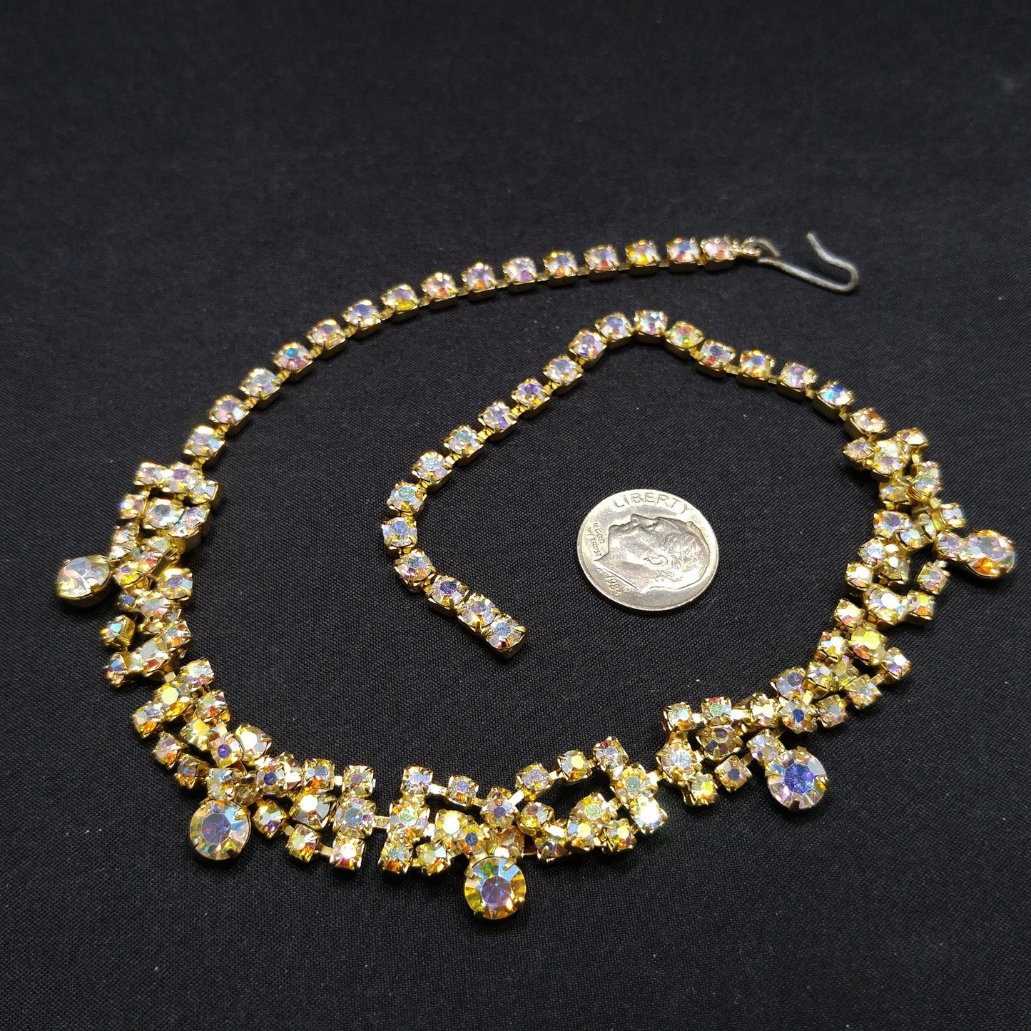 Aurora Borealis Rhinestone Choker Necklace, 1960s Vintage Jewelry