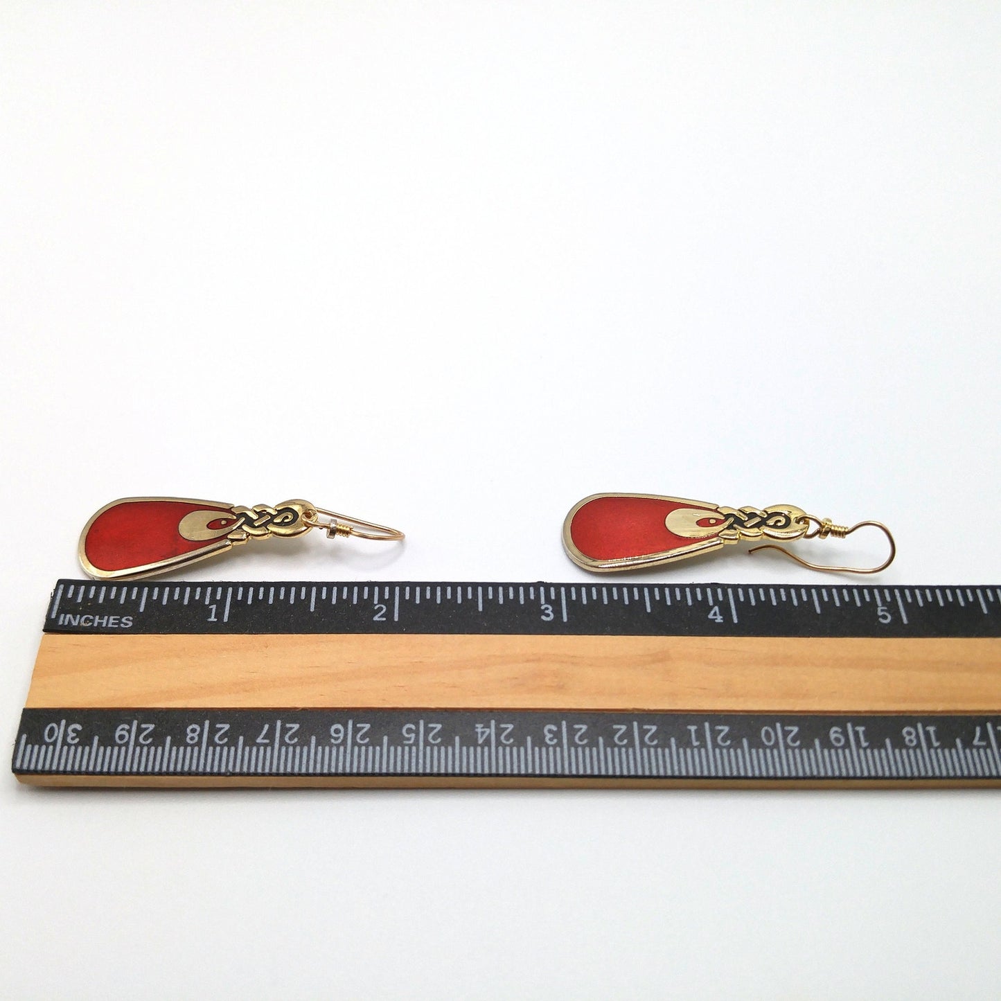 Vintage Laurel Burch Love Knot Earrings, Red Enamel, Gold Plated