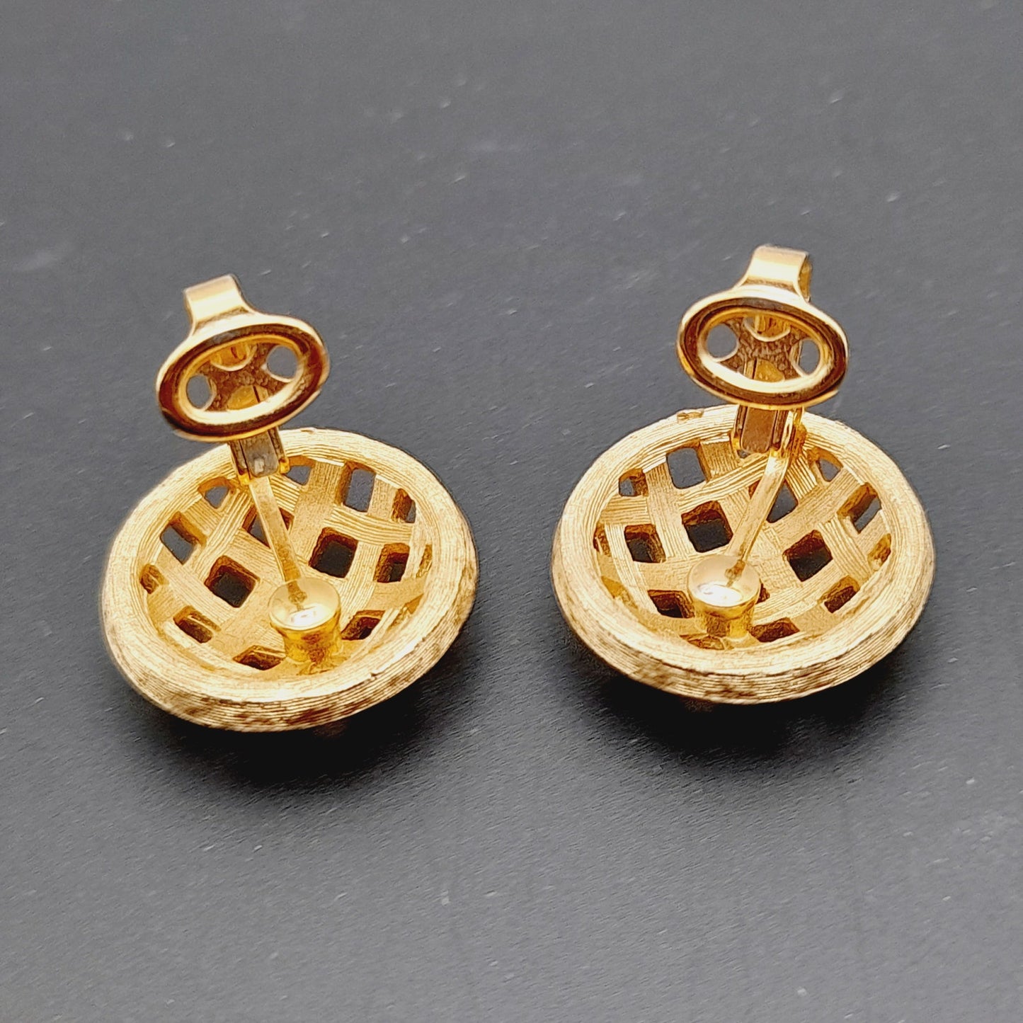 Vintage Crown Trifari Basketweave Clip Earrings – Gold Plated Designer Jewelry