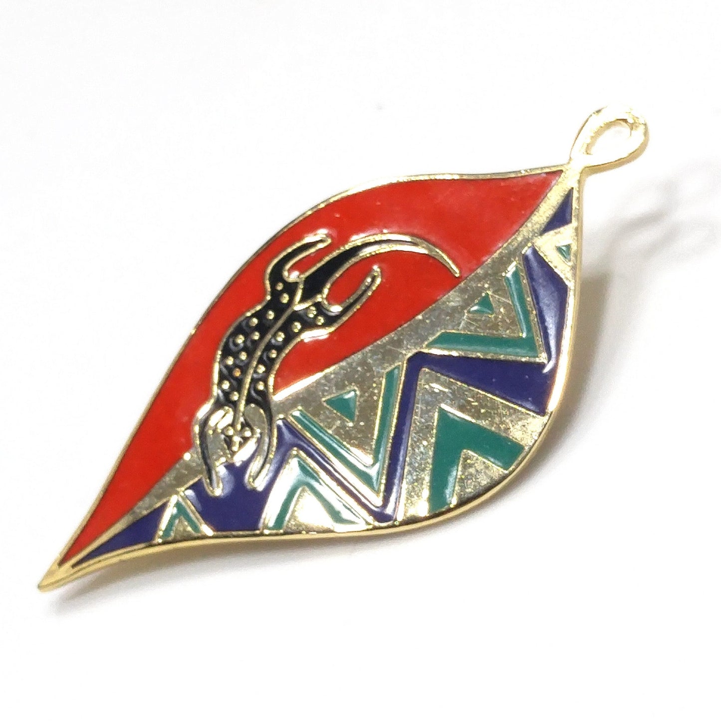 Laurel Burch "Leaf Lizard" Brooch & Pendant, Cloisonné Gold Plated, Enamel, 1980s Vintage Jewelry