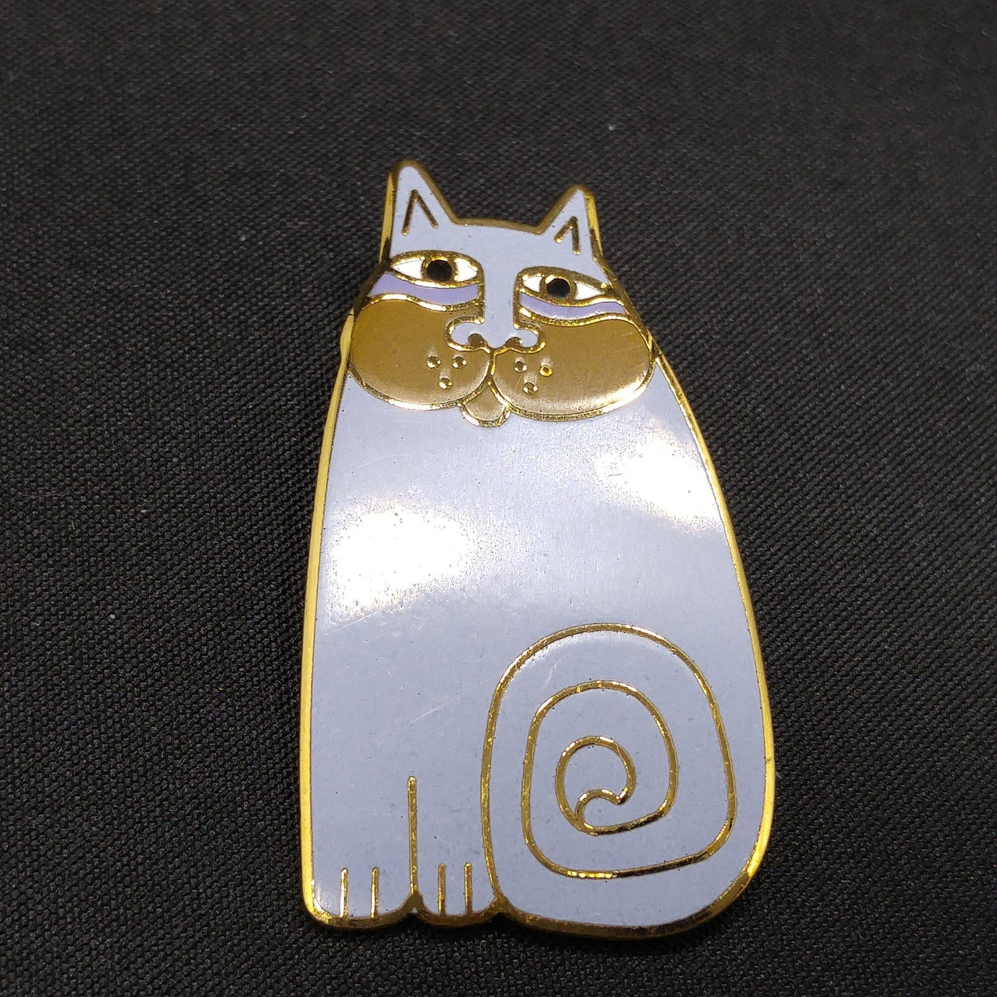 Vintage Laurel Burch "Olivia" Lavender Cat Brooch, Gold Plated, Enamel, 1980s
