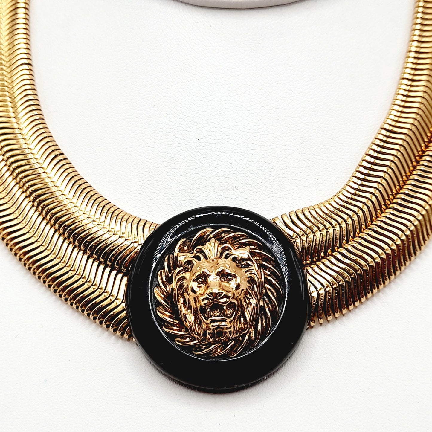 Vintage Lion Head Pendant Double Snake Chain Necklace, 15 Inches