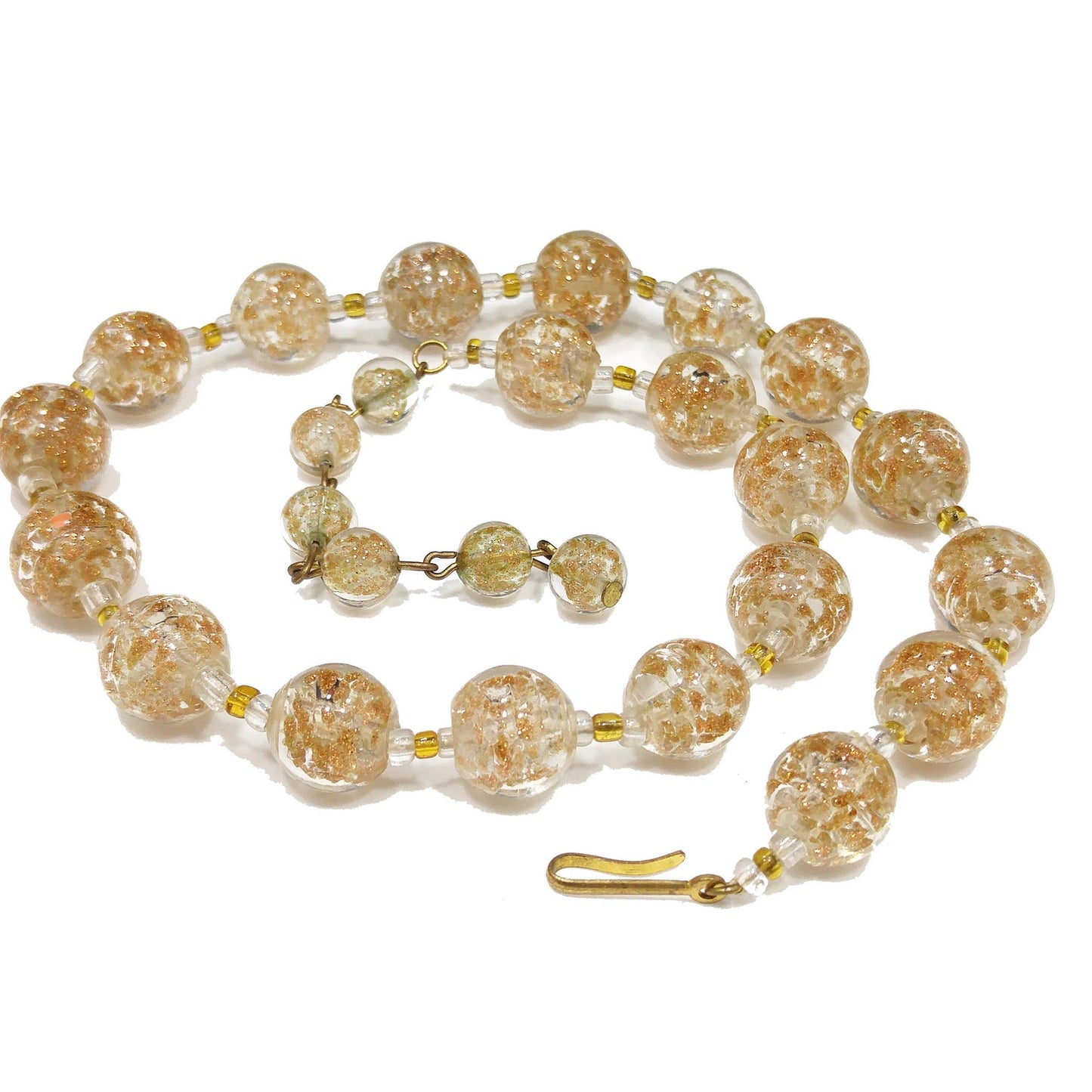 Venetian Glass Beaded Necklace, Copper Aventurine Italian Beads