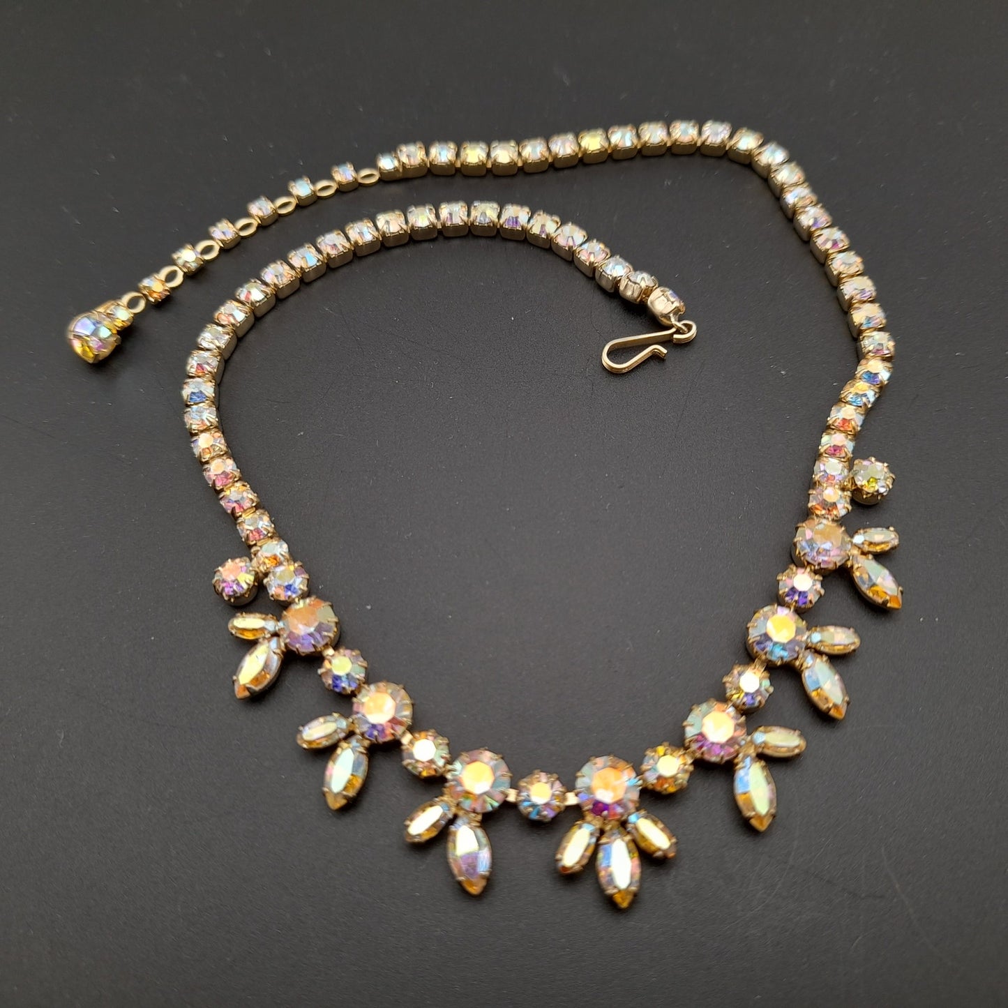 Vintage Sherman Aurora Borealis Rhinestone Gold Plated Choker Necklace, 1960s