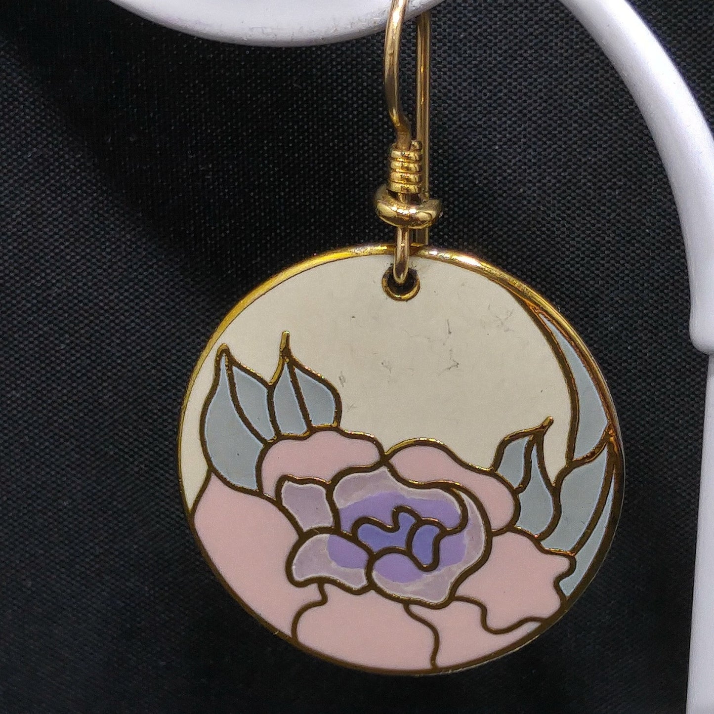 Vintage Laurel Burch "Garden Rose" Earrings, Cloisonné Gold Plated
