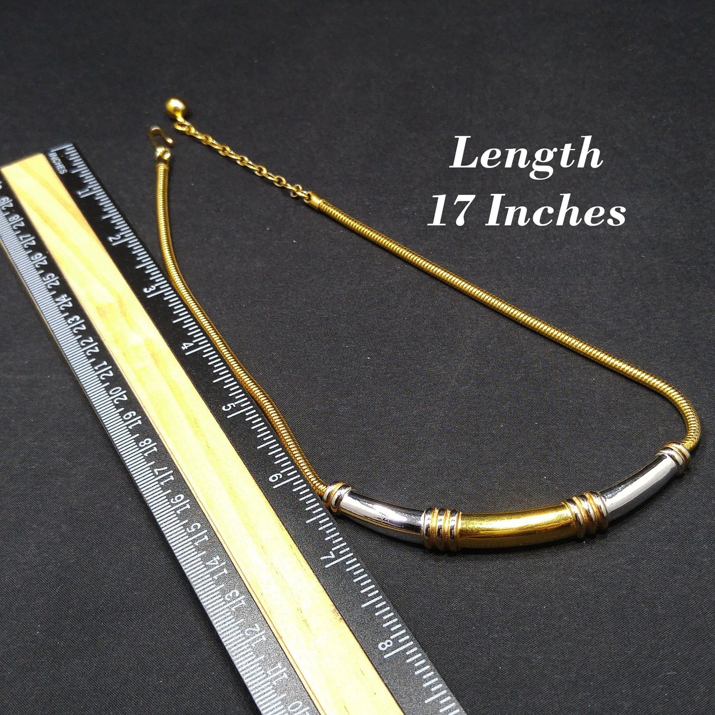 Crown Trifari Two Toned Choker Necklace, Gold Plated, 1960s Vintage Jewelry