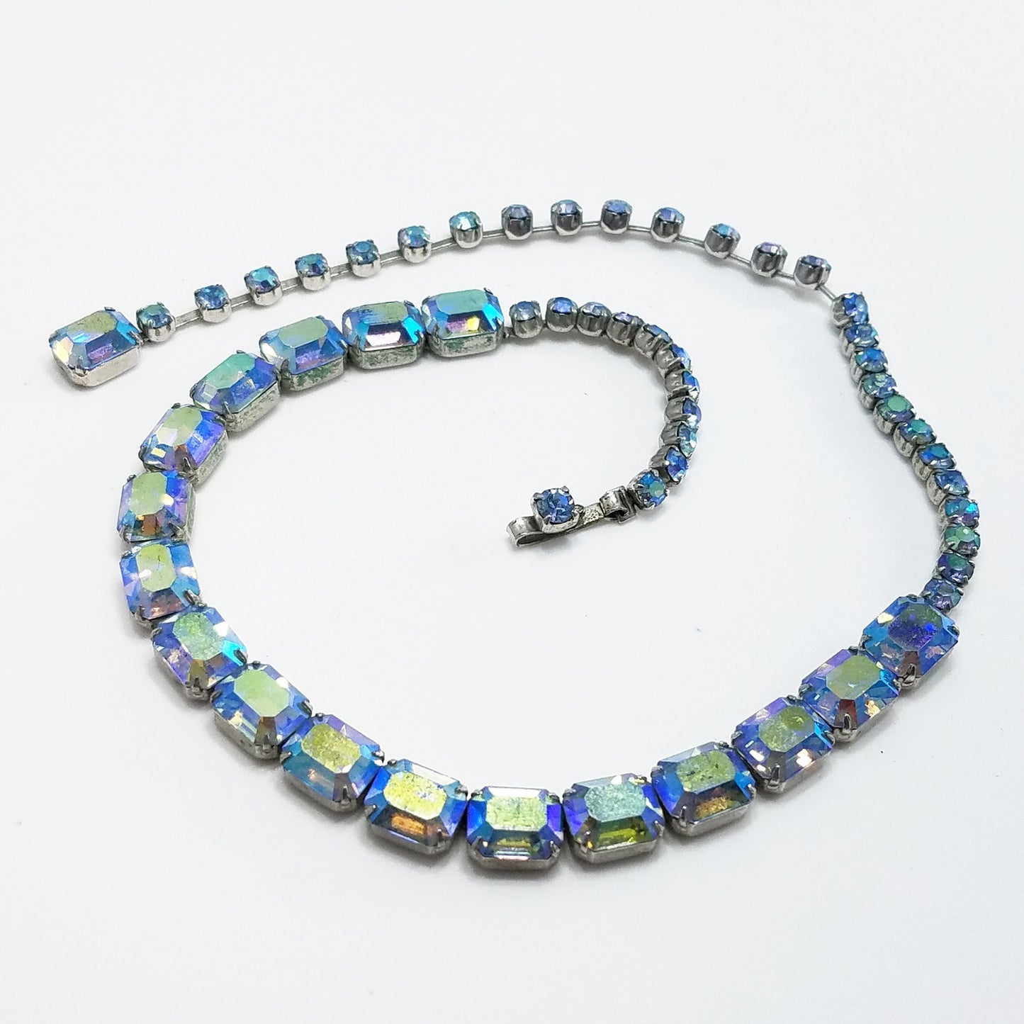 Weiss Iridescent Blue Aurora Borealis Rhinestone Choker Necklace – 1950s Vintage Jewelry