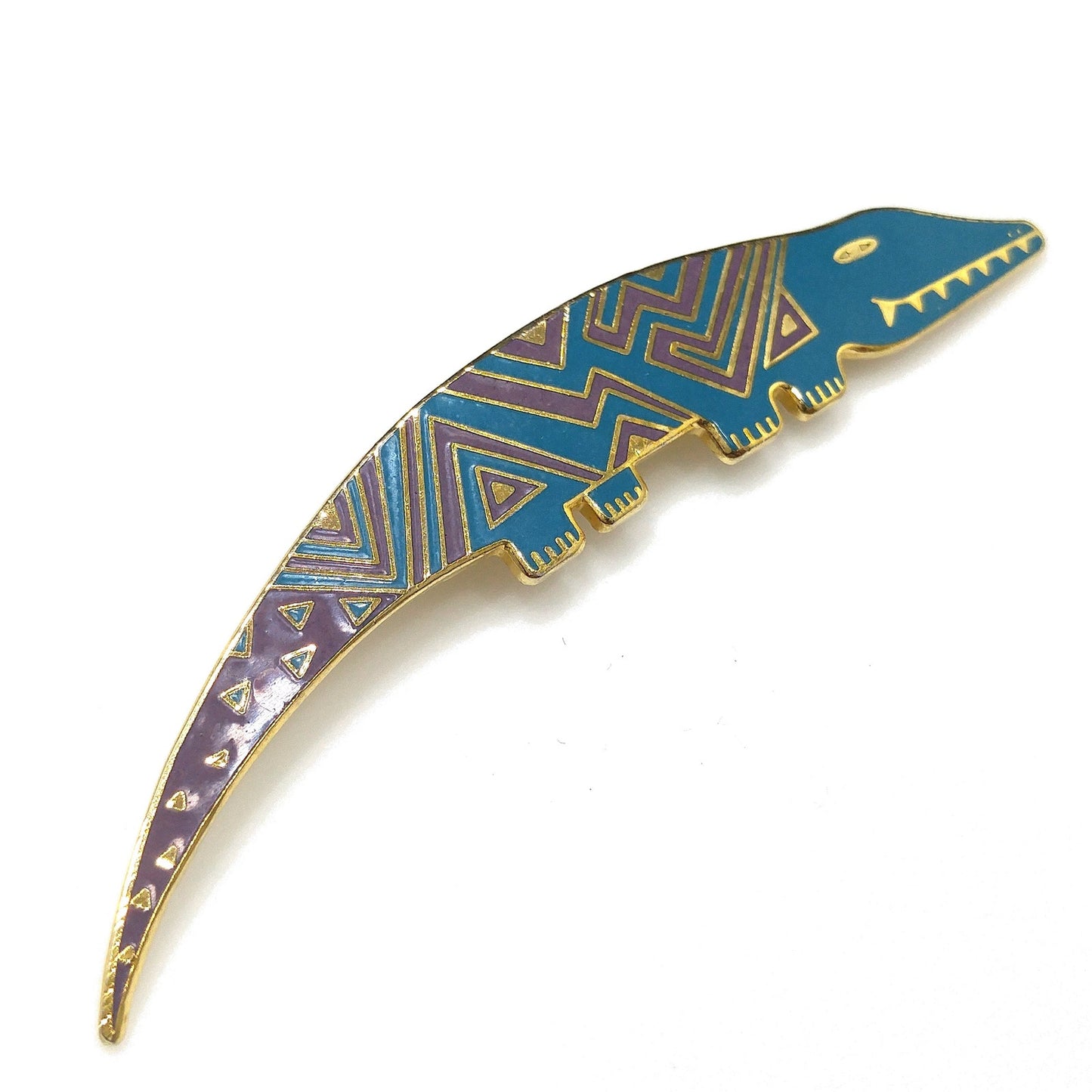 Laurel Burch "Aleucian Alligator" Brooch, Gold Plated Cloisonné Enamel, 1980s Vintage Jewelry
