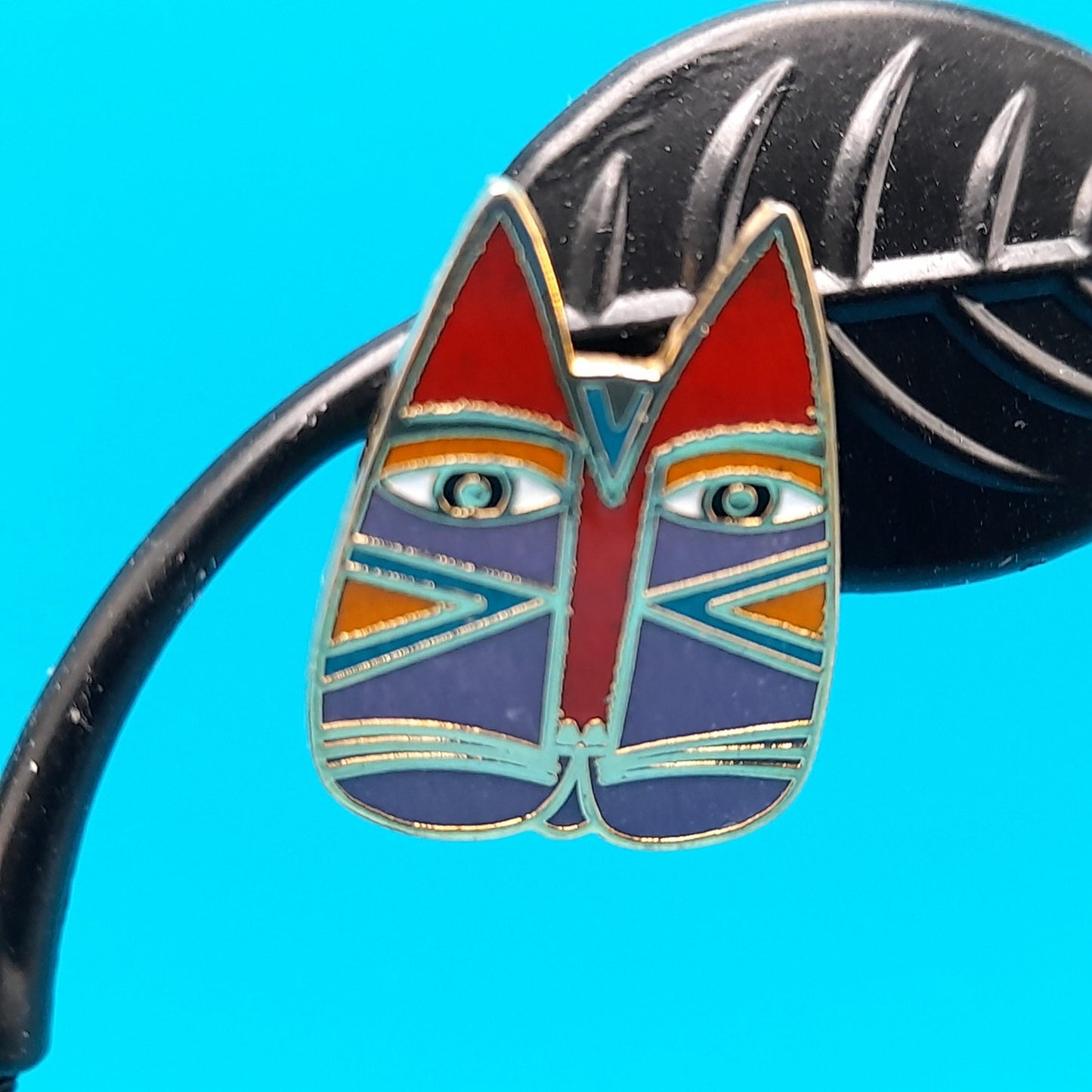Laurel Burch "Gato" Cat Post Earrings, Enamel Cloisonne, Gold Plated, 1980s Vintage Jewelry