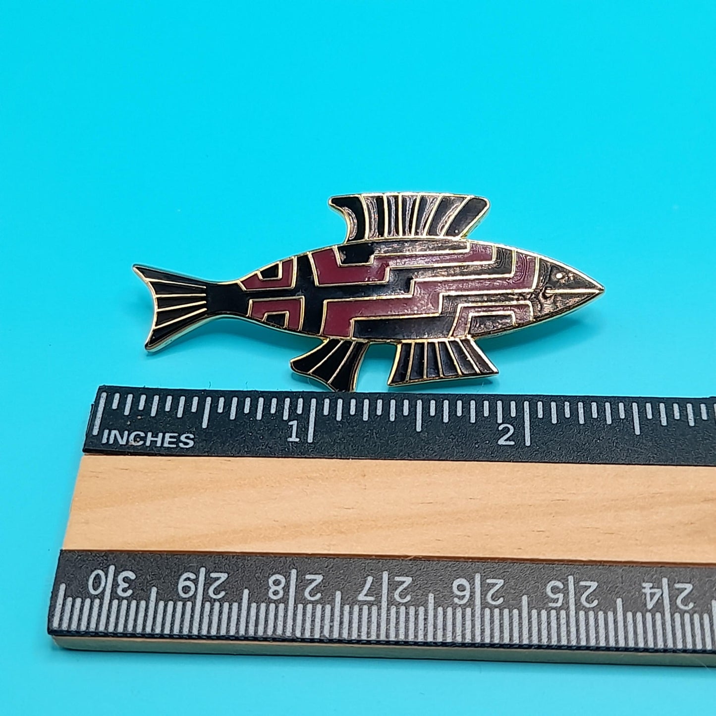 Vintage Laurel Burch "FISH" Brooch, Gold Plated, Black Brown Enamel, 1980s