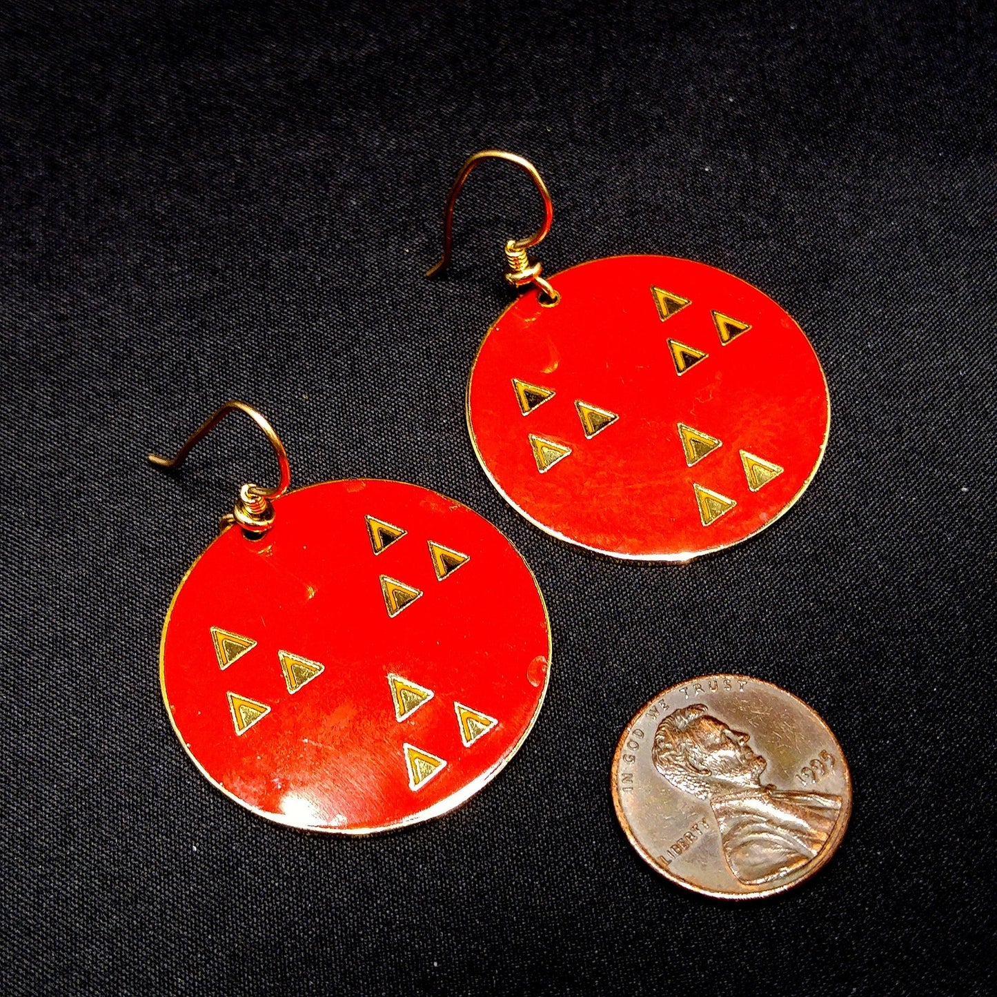 Vintage Laurel Burch "Himalaya" Dangle Earrings, Red Enamel, Gold Plated