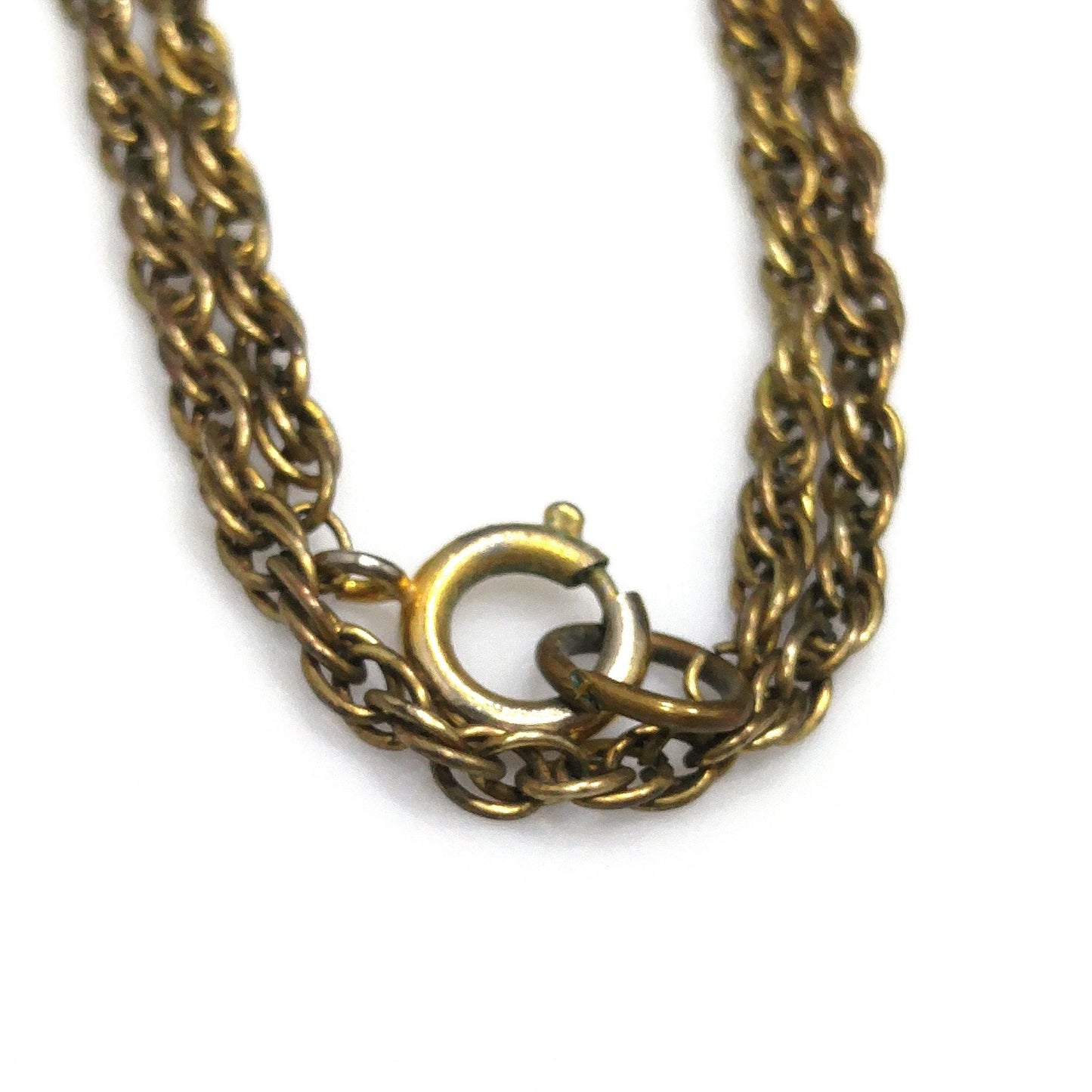 Victorian Purple Topaz Glass Pendant Necklace, Golden Brass, 1920s Vintage Jewelry
