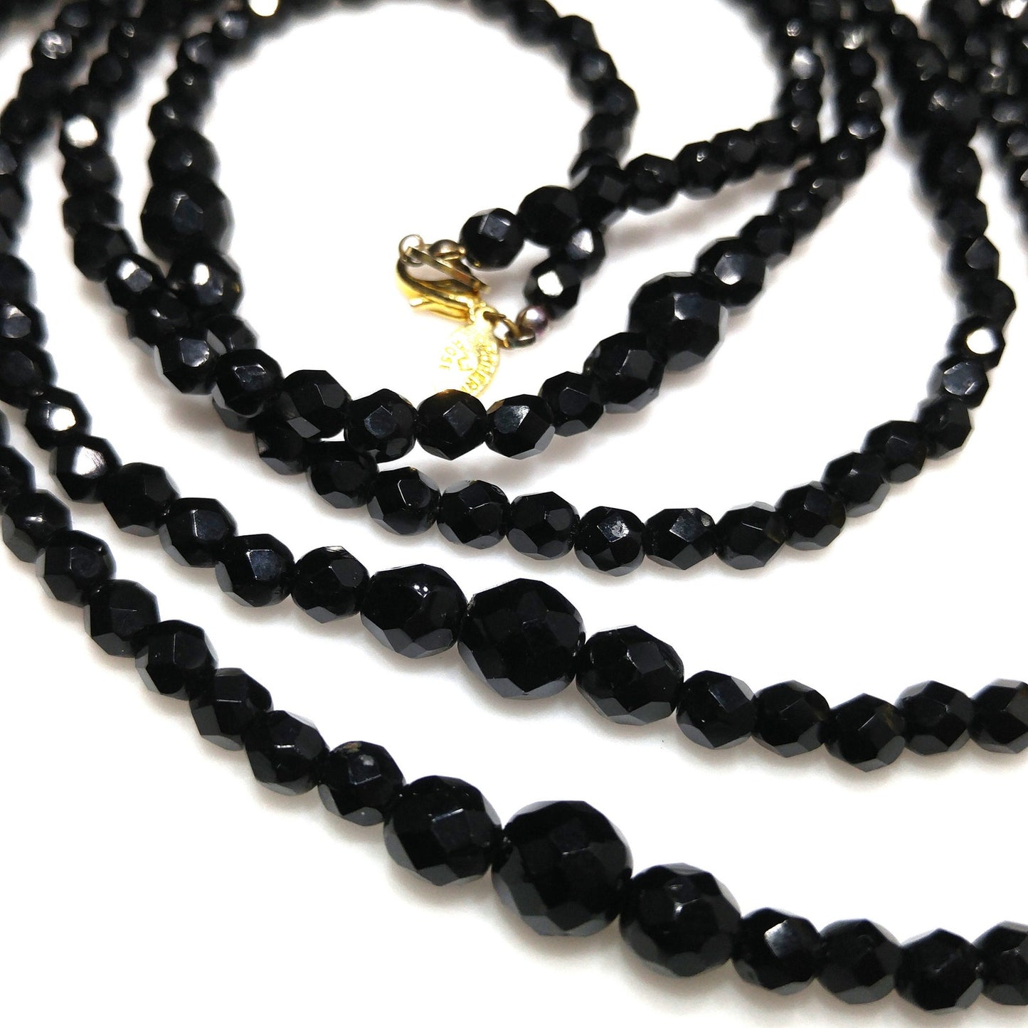 Robert Rose Black Crystal Beaded Tassel Necklace, 50 Inch, 1990s Vintage