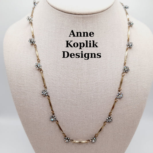 Anne Koplik Designs Necklace – Clear Rhinestone Floral Clusters, Signed Vintage