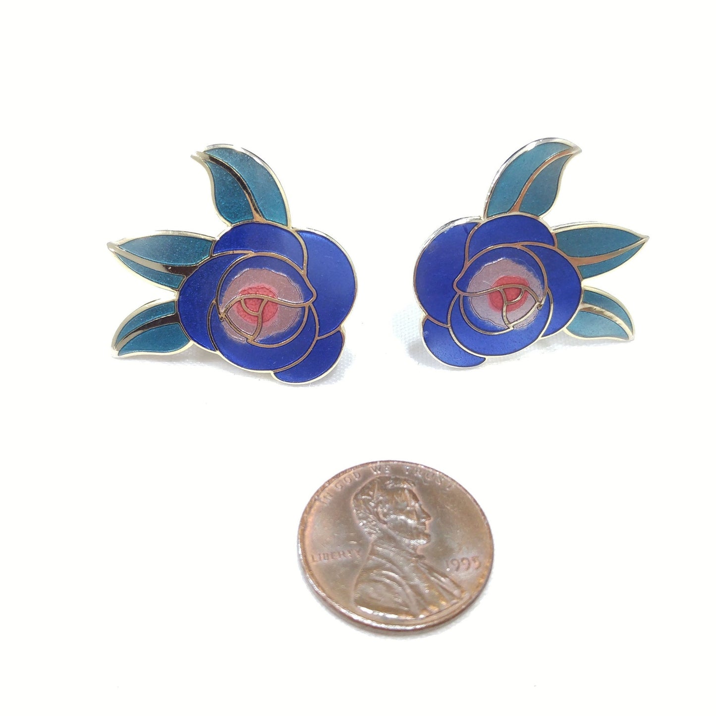 Vintage Laurel Burch Blue "Deco Rose" Post Earrings, 1980s Vintage Jewelry