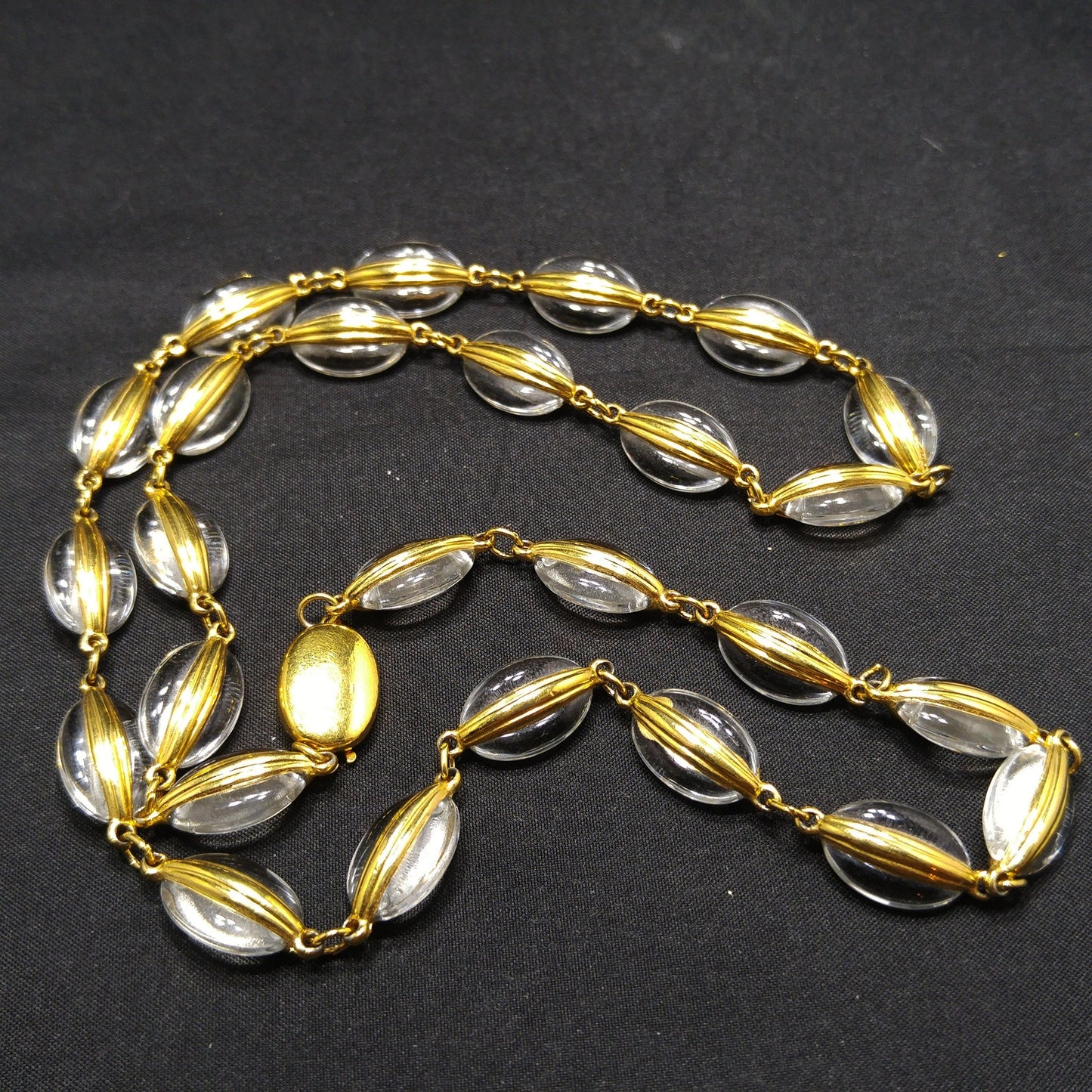 Vintage Swarovski Swan Logo Clear Crystal Gold Frame Bead Necklace 1990s