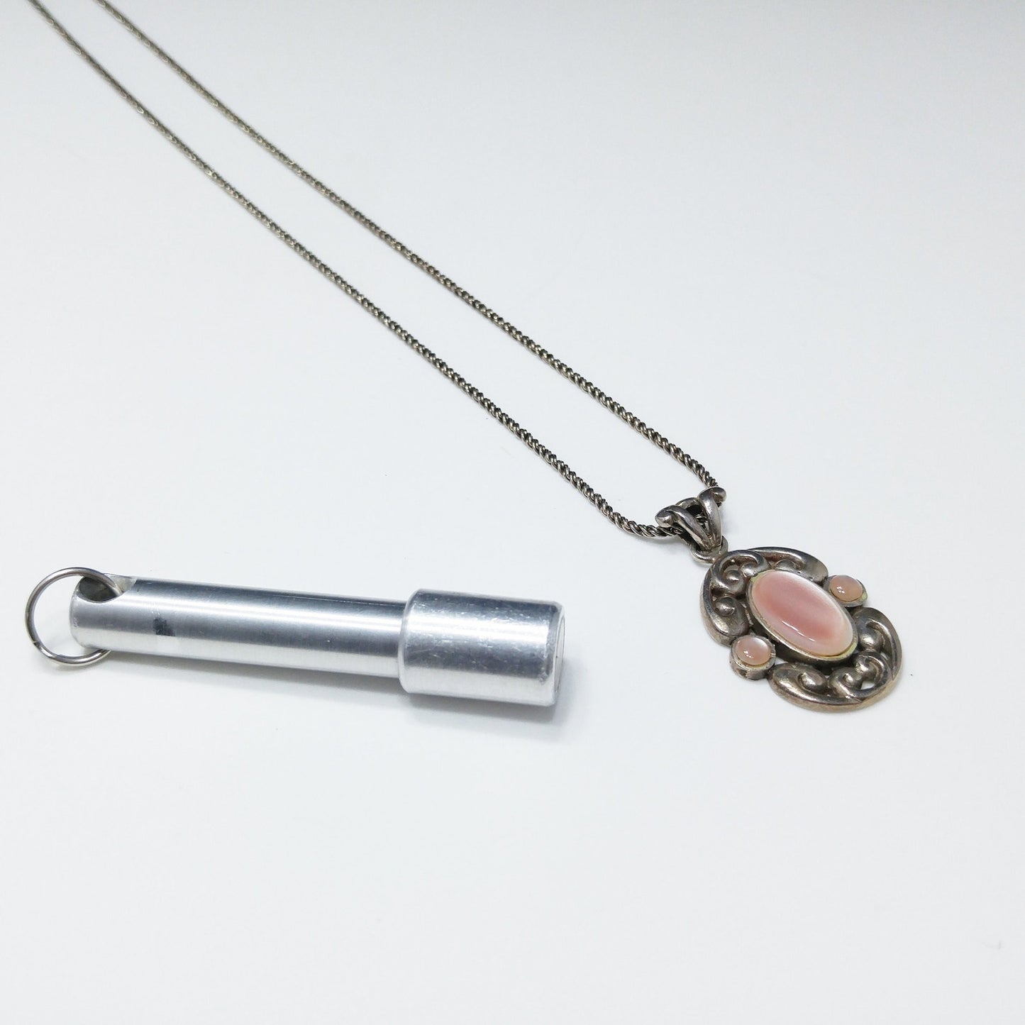 Barse Sterling Silver Pink Necklace, Large Pink Pearled Cabochon, 1990s Vintage Jewelry
