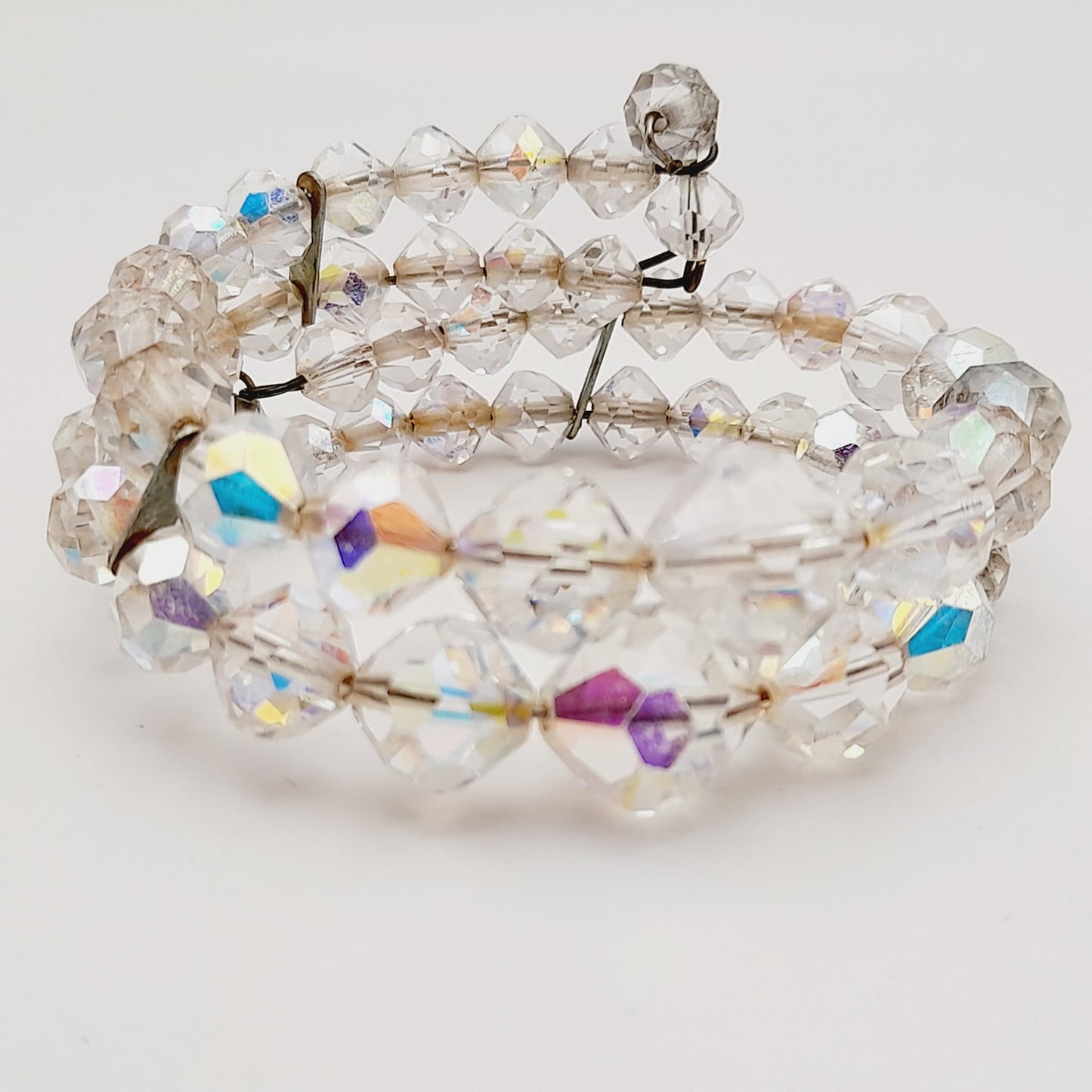 Vintage 1950s Clear Aurora Borealis Crystal Two Strand Bracelet – 6 3/4 Inches