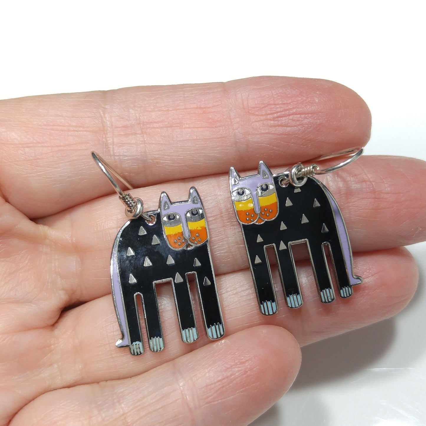 Laurel Burch "Alexander's Animal" Cat Earrings, Gold Plated, 1980s Vintage