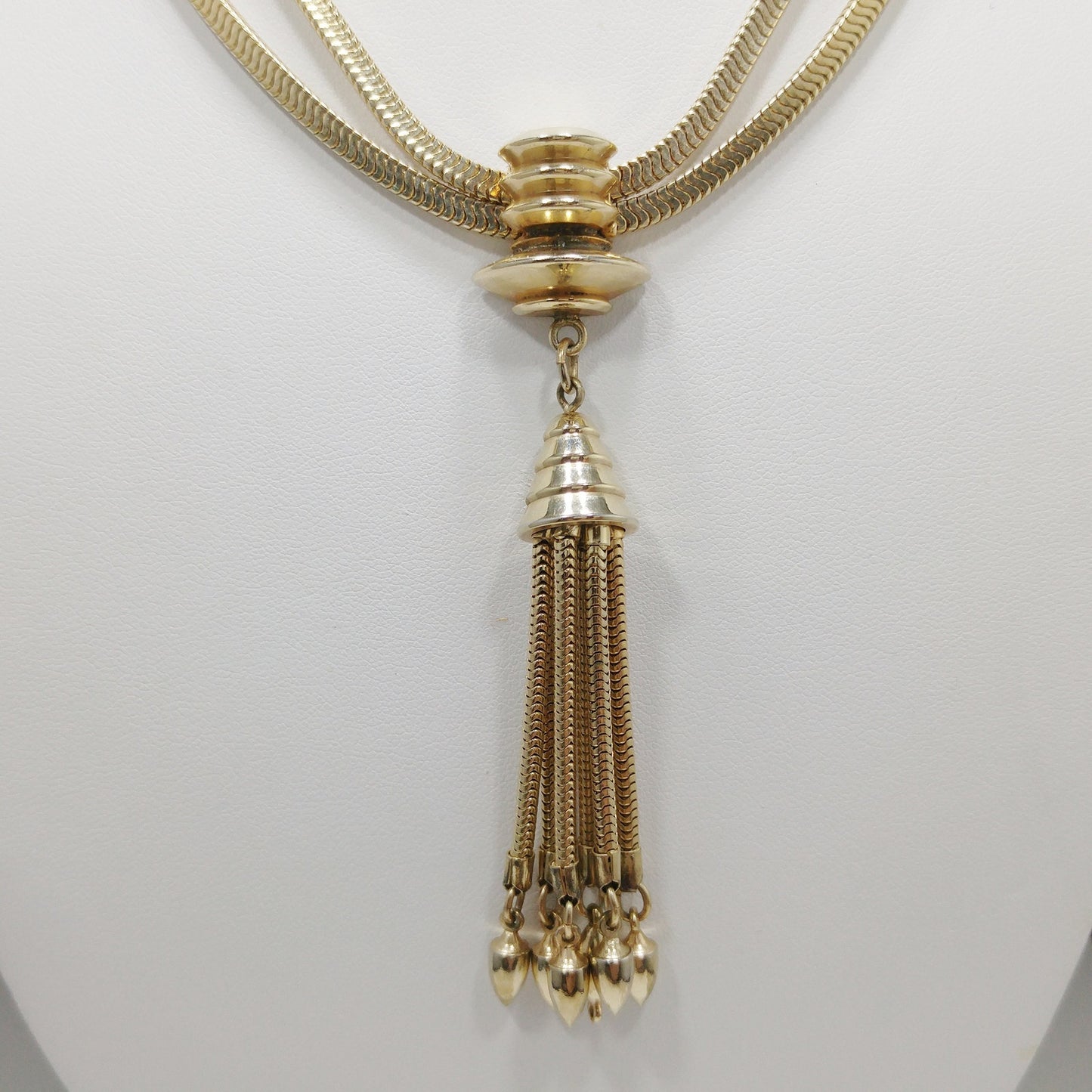 Barclay Snake Chain Tassel Necklace, Gold Plated, 1950s Vintage Jewelry