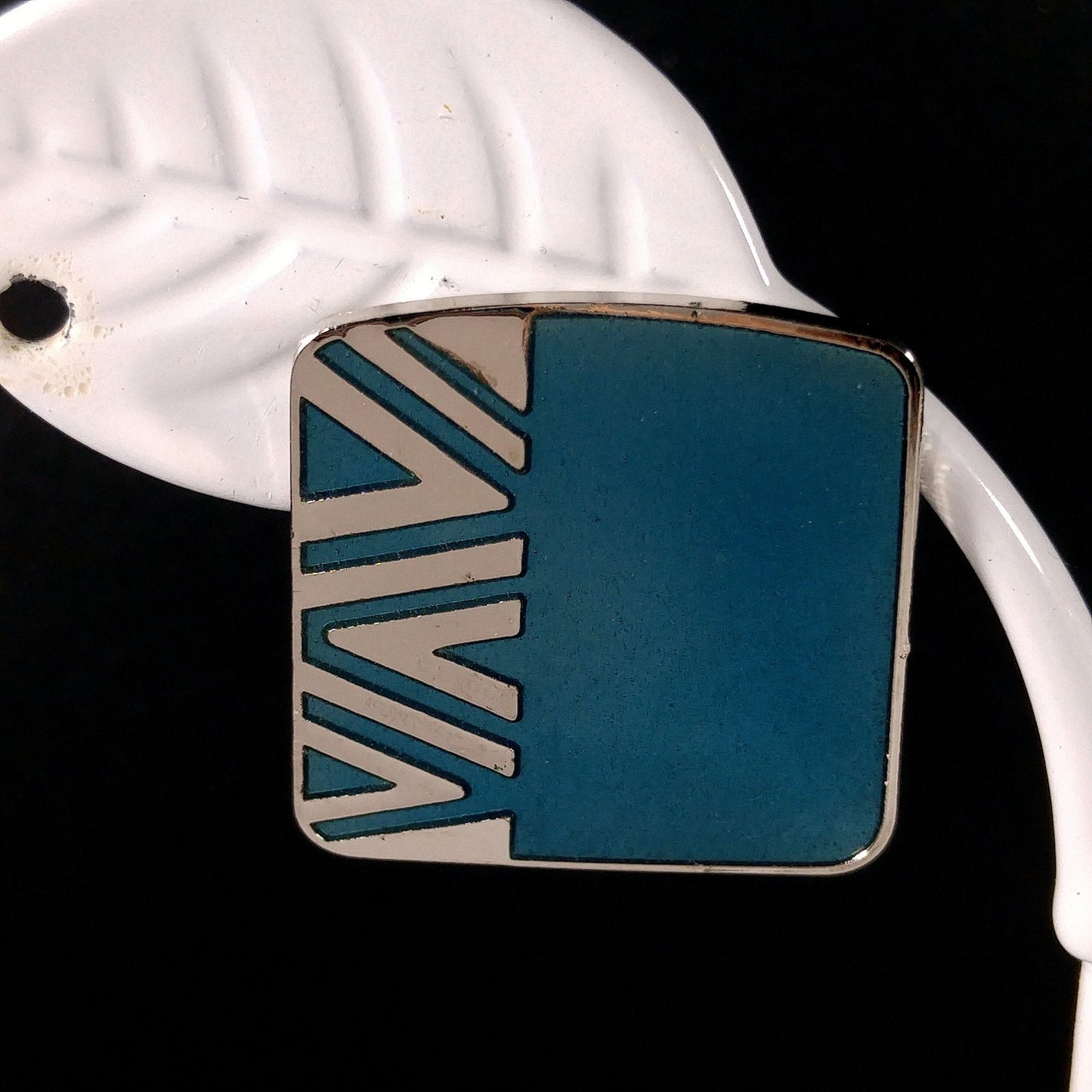 Vintage Laurel Burch Geometric Naito Blue Post Earrings, Rhodium Plated, 1980s