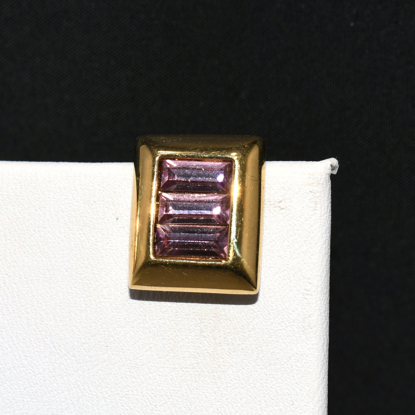 S.A.L. Swarovski Purple Crystal Small Clip Earrings, Gold Plated, Austrian Crystal, 1970s Vintage Jewelry
