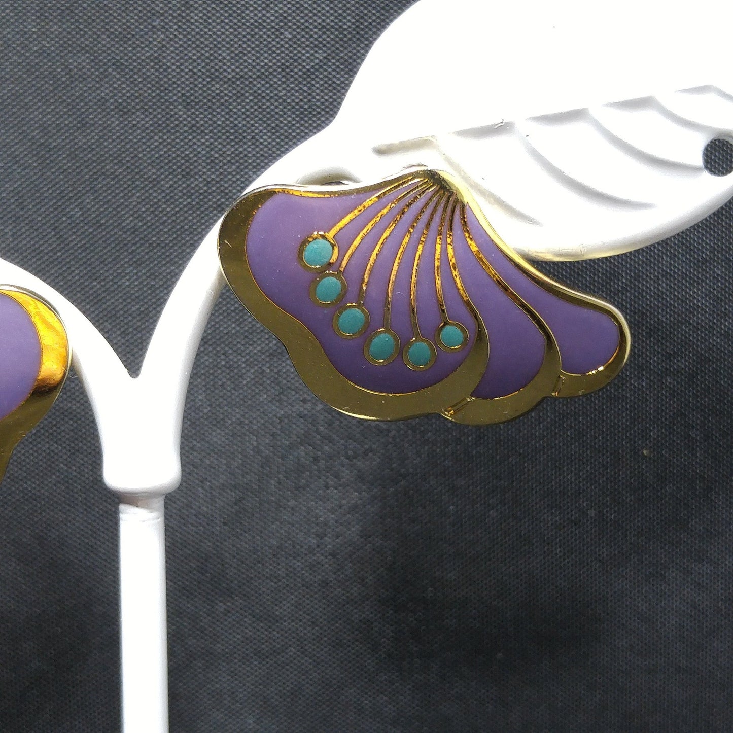Laurel Burch Peony Post Earrings, Gold Plated Cloisonne Enamel, 1980s Vintage