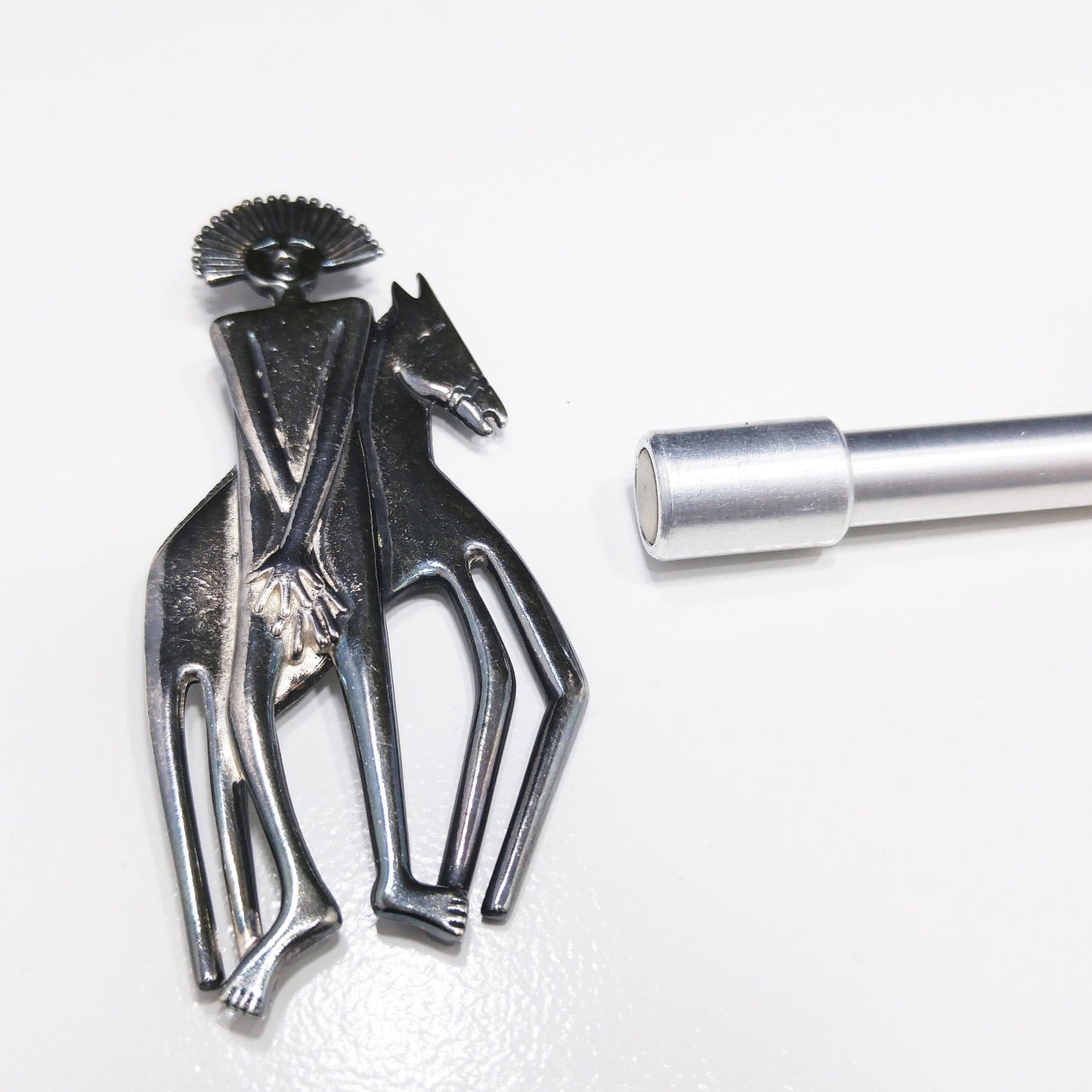Laurel Burch Spirit Man and Horse Brooch & Pendant, Rhodium Plated, 1980s