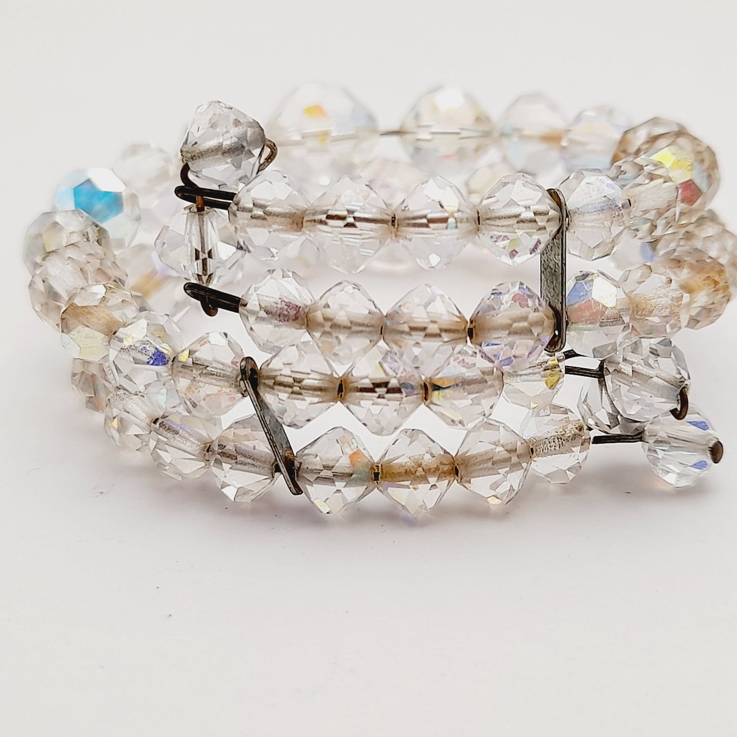 Vintage 1950s Clear Aurora Borealis Crystal Two Strand Bracelet – 6 3/4 Inches
