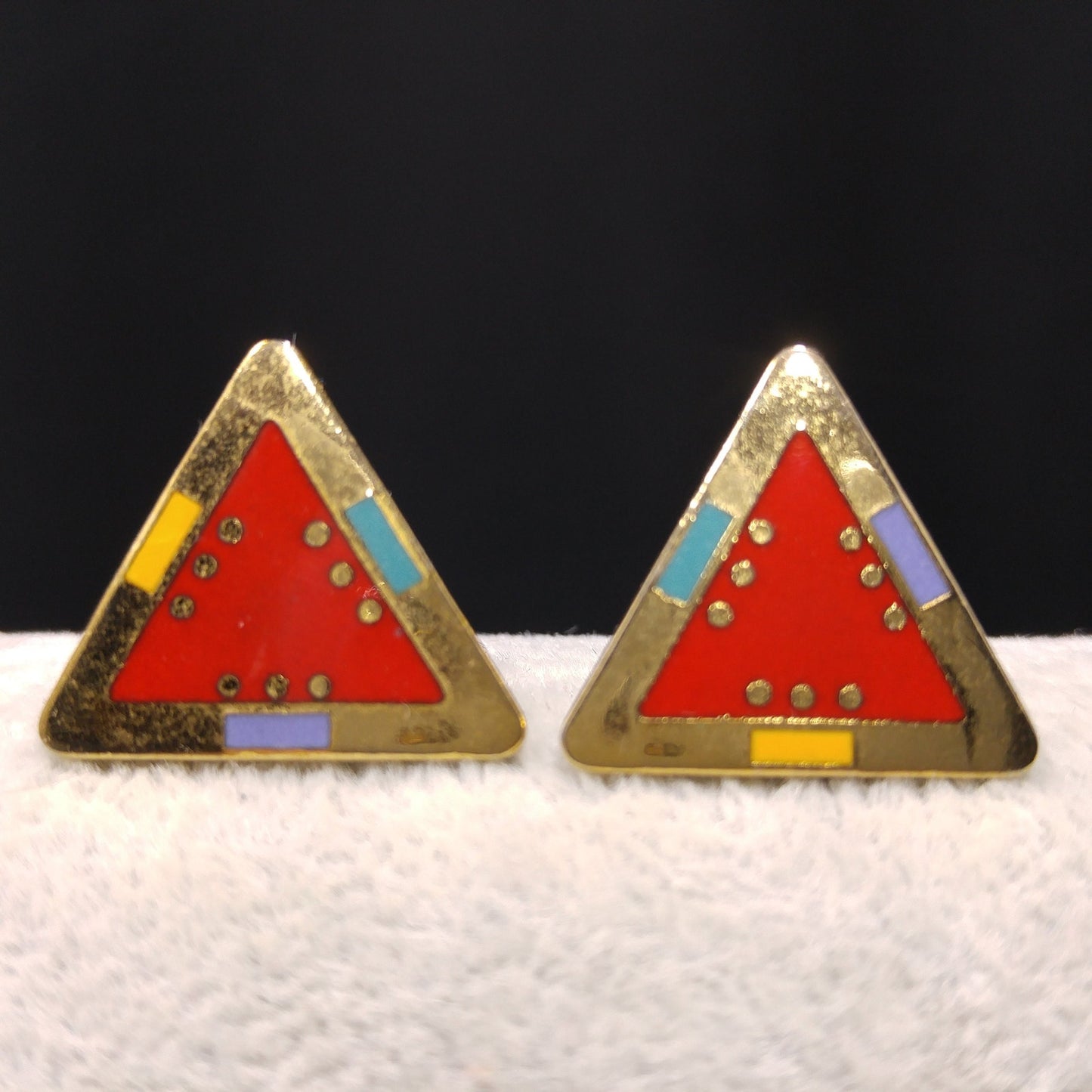 Laurel Burch "For Marie" Geometric Post Earrings, Gold Plated, 1980s Vintage Jewelry