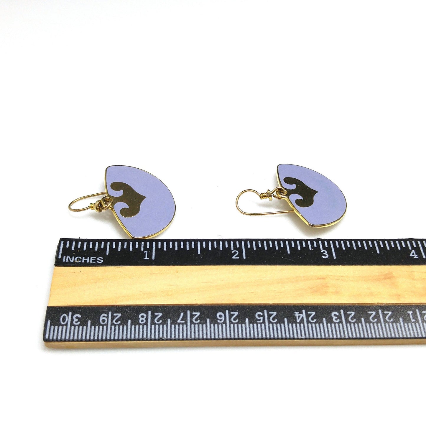 Vintage Laurel Burch Fan Earrings, Gold Plated, Lavender Enamel