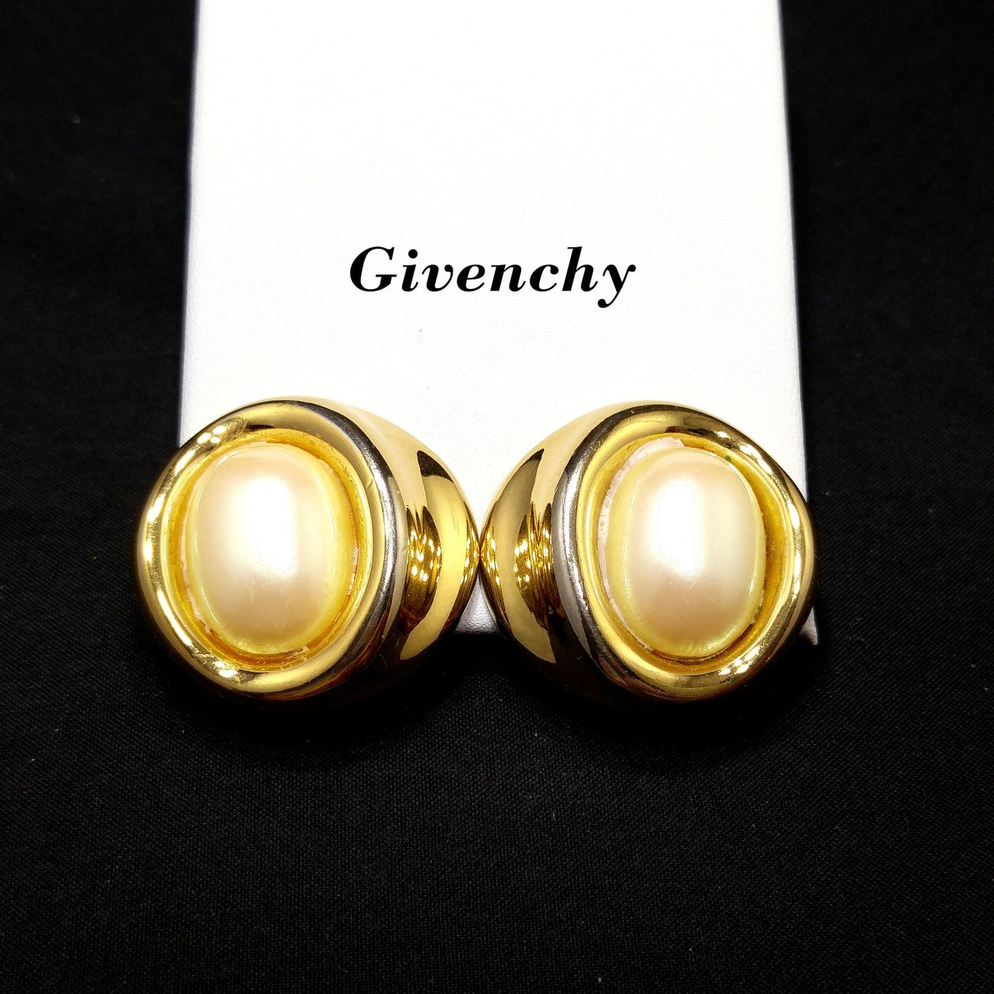 Vintage Givenchy Clip-On Earrings – Opalescent Faux Pearls, Gold Plated, 1980s