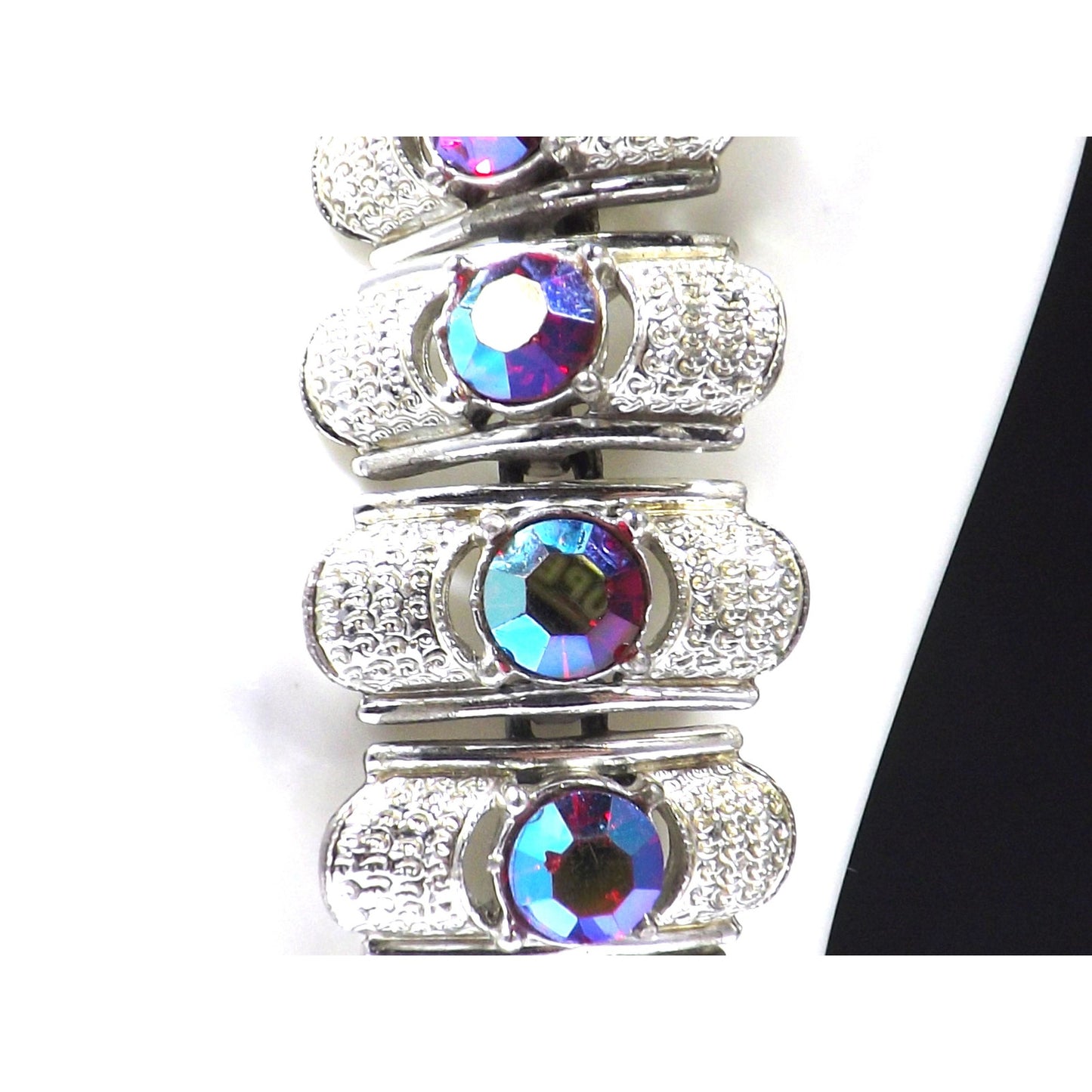 Coro Pegasus Red Aurora Borealis Rhinestone Bracelet, Rhodium Plated, 1950s Vintage Jewelry