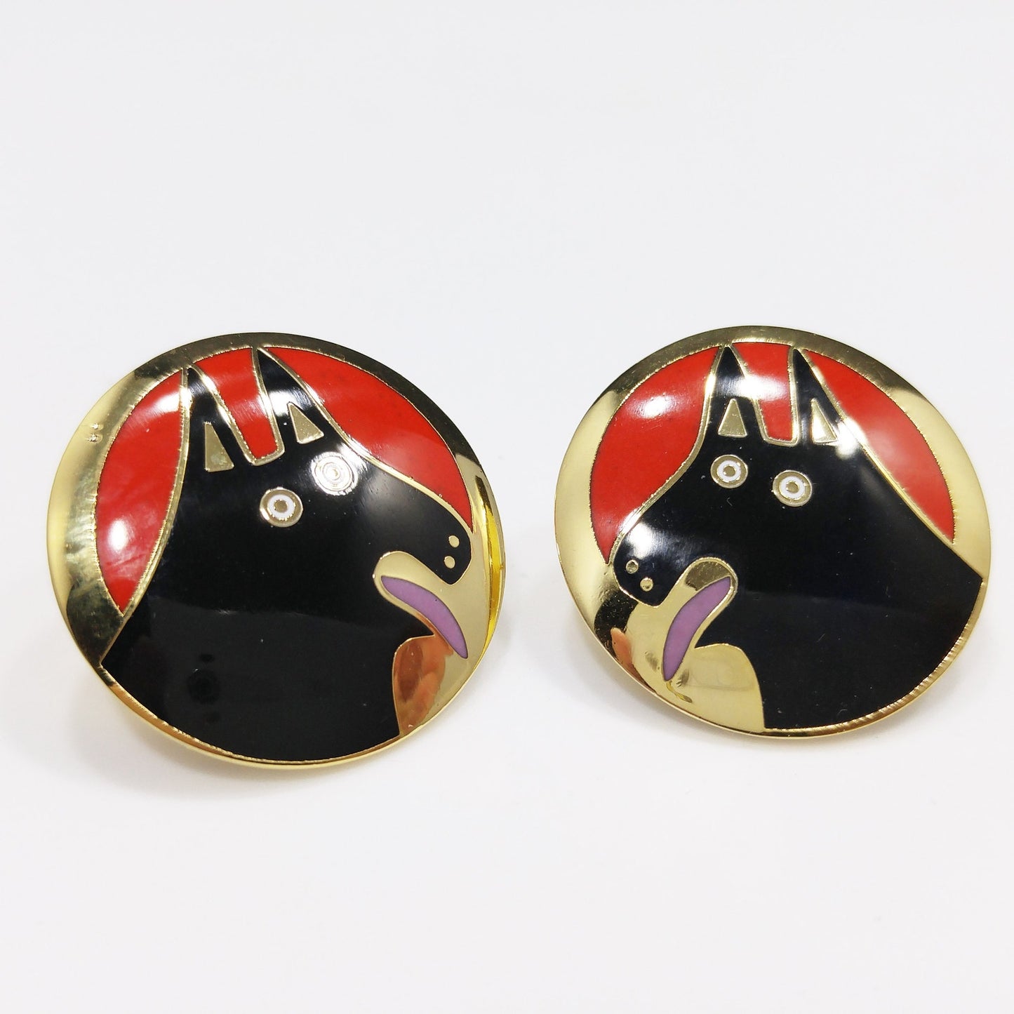 Laurel Burch BASSO Dog Earrings, Gold Plated, 1980s Vintage Jewelry