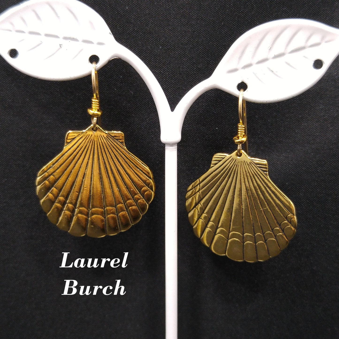 Laurel Burch Seashell Dangle Earrings, Gold Plated, Gold Filled Ear Wires, 1980s