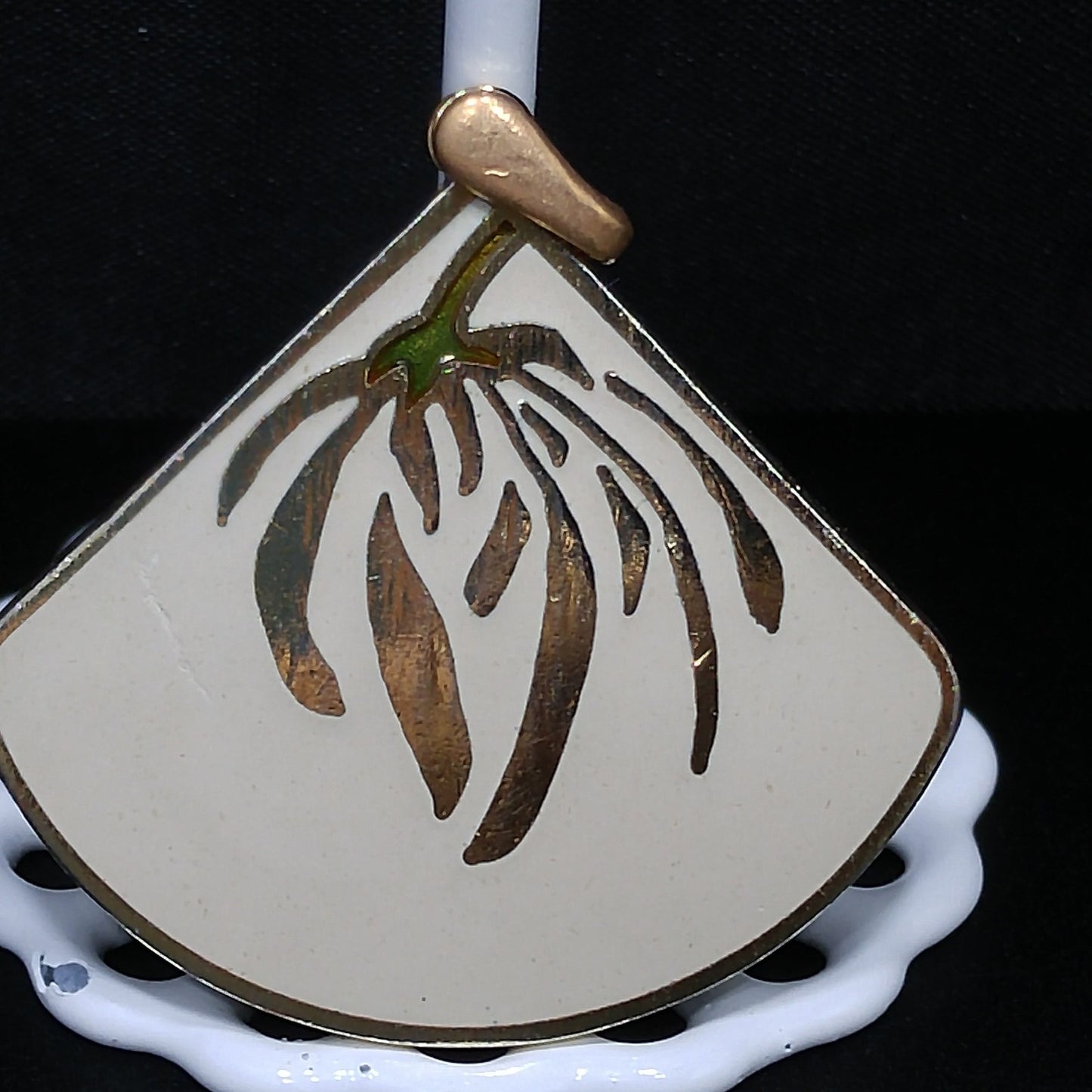 Laurel Burch Willow Earrings & Pendant, Creamy White Enamel, Gold Plated, 1980s Vintage Jewelry