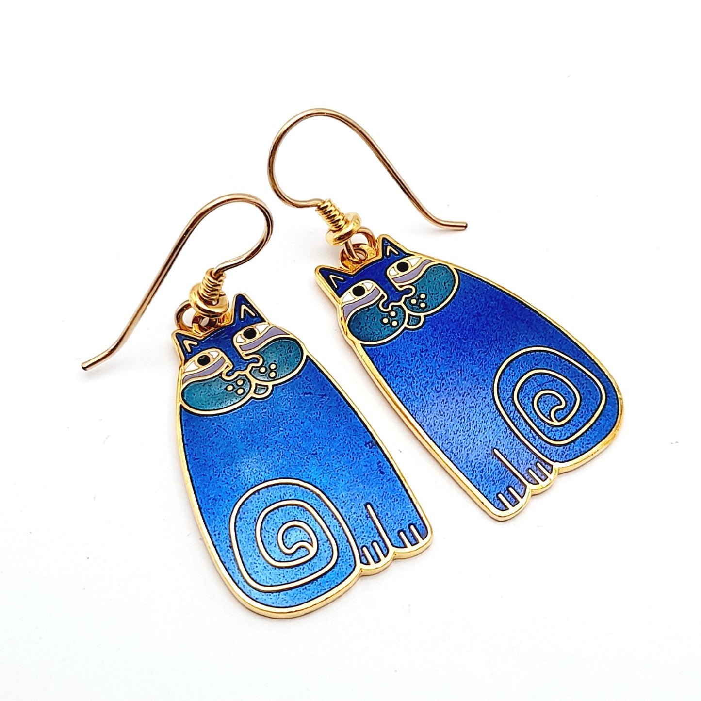 Vintage Laurel Burch Olivia Blue Cat Earrings Gold Plated