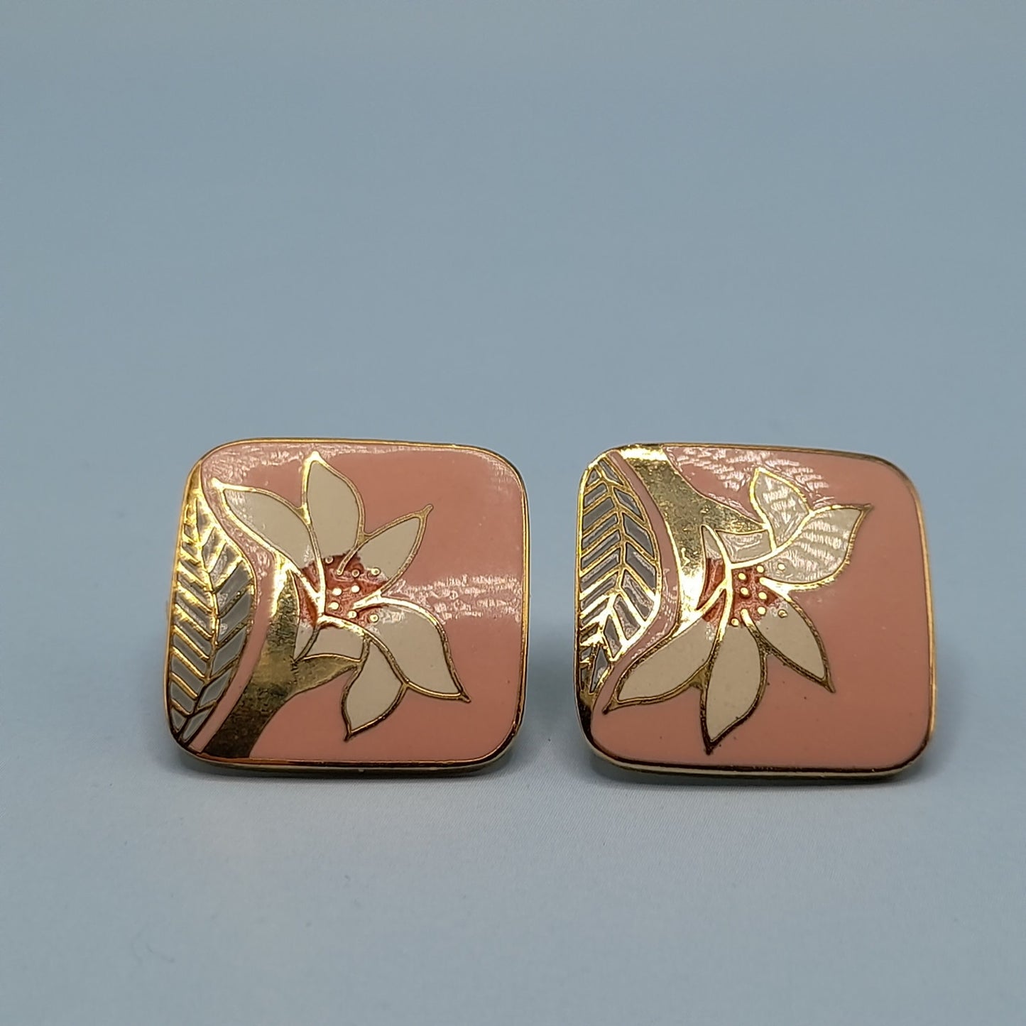 Vintage Laurel Burch Pink Enamel Wild Lily Clip Earrings