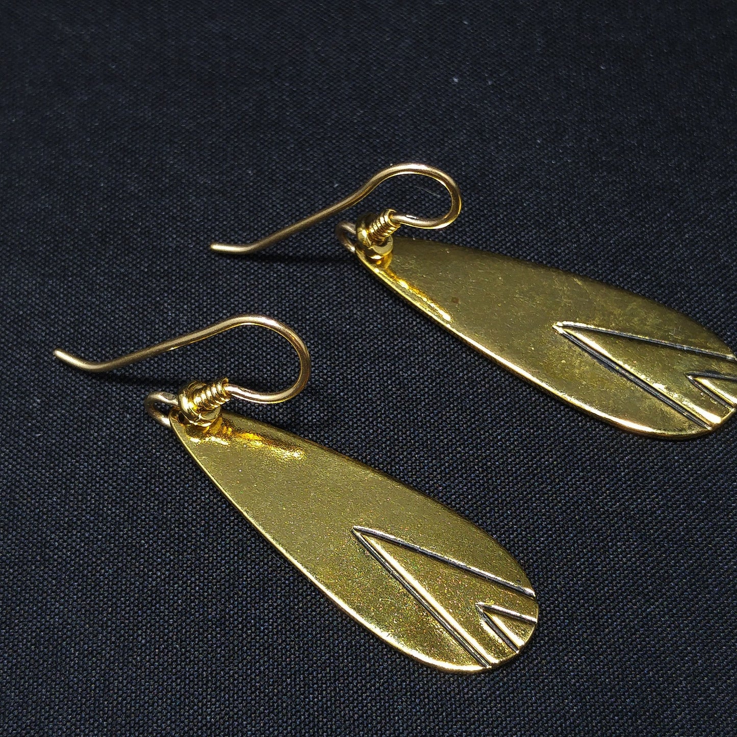 Vintage Laurel Burch Geometric Design Earrings, Gold Plated, 1980s Jewelry