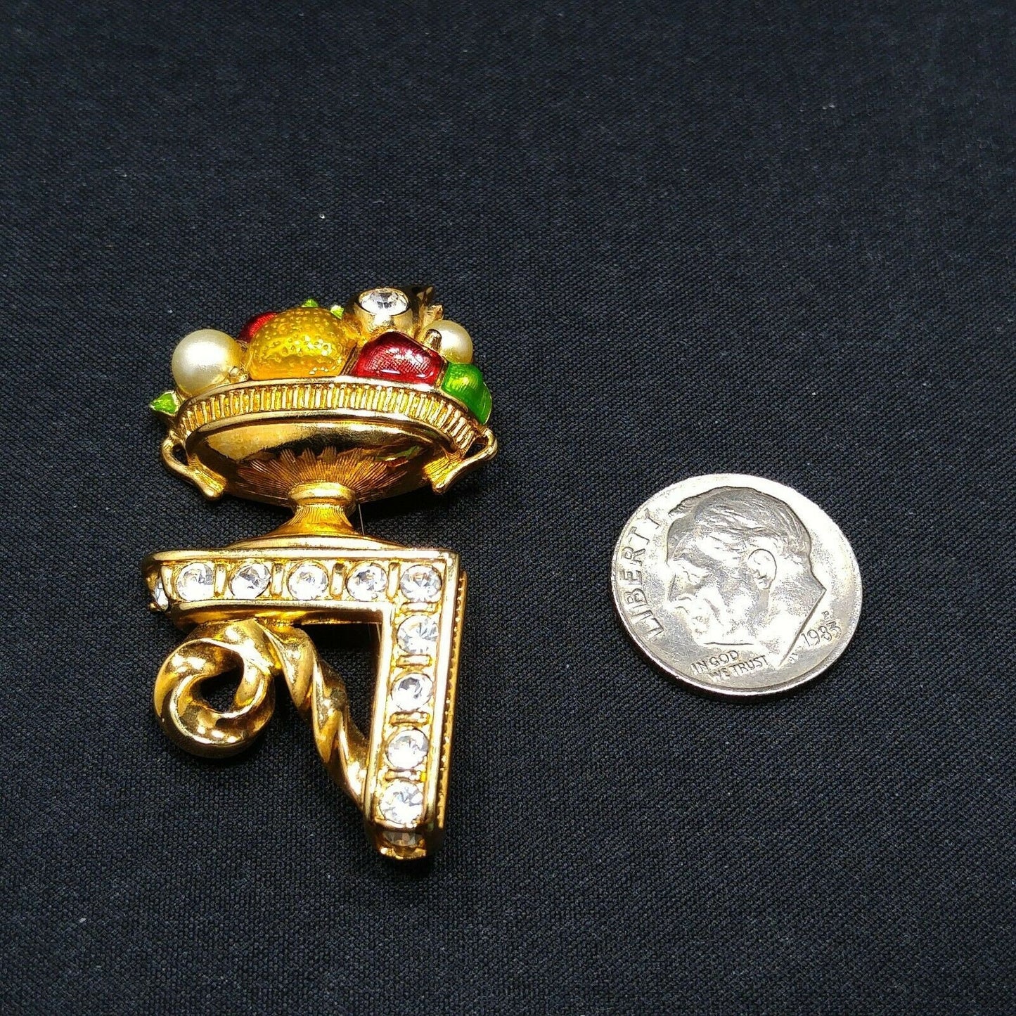 Swarovski Fruit Bowl Brooch, Enamel & Rhinestones, Vintage 1980s
