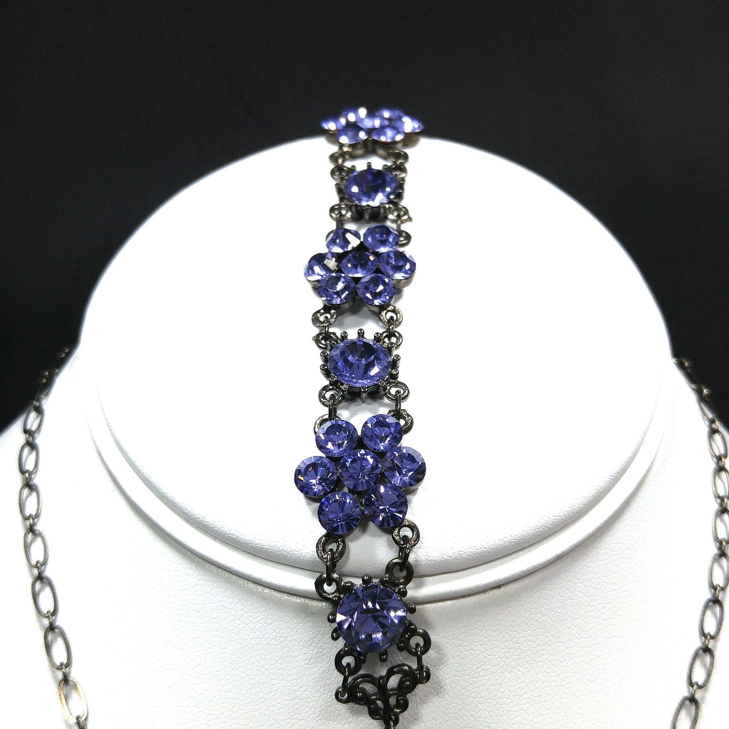Austrian Crystal Lavender Necklace Bracelet Earrings Set, Ear Wire Earrings, Vintage Jewelry