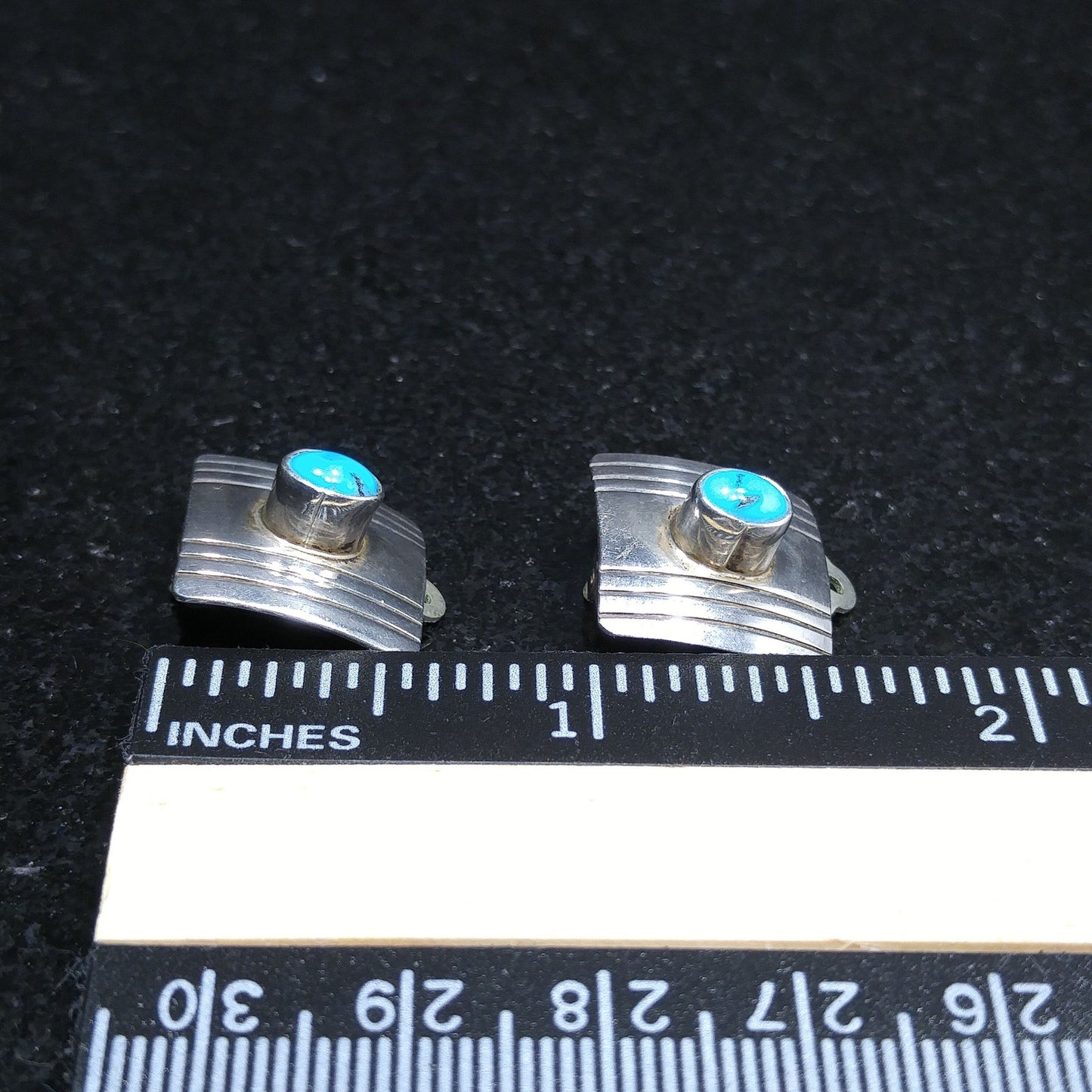 Navajo Frank Ramone Sterling Turquoise Earrings, Small Clip On Earrings, 1970s Vintage Jewelry
